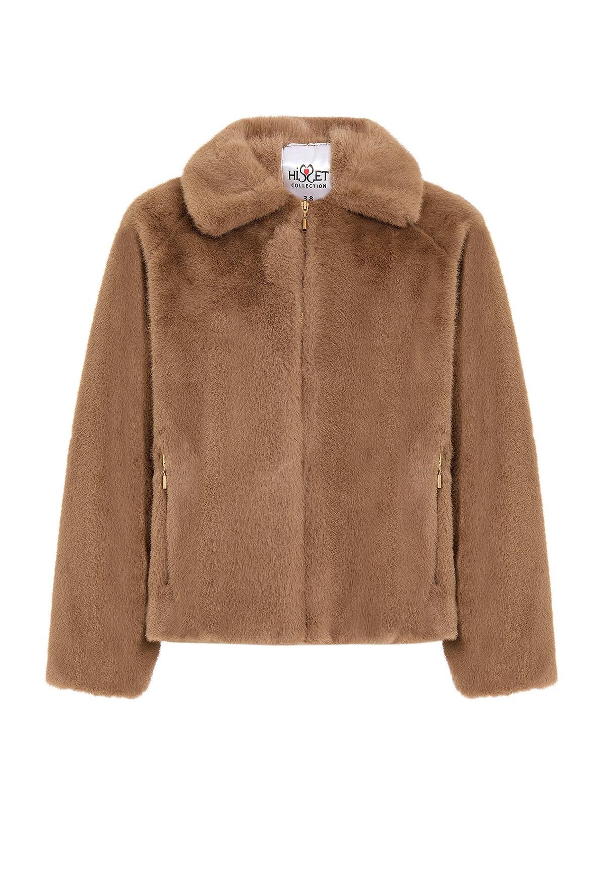 Reglan Kol Fermuarlı Suni Kürk Ceket KAMEL 1012