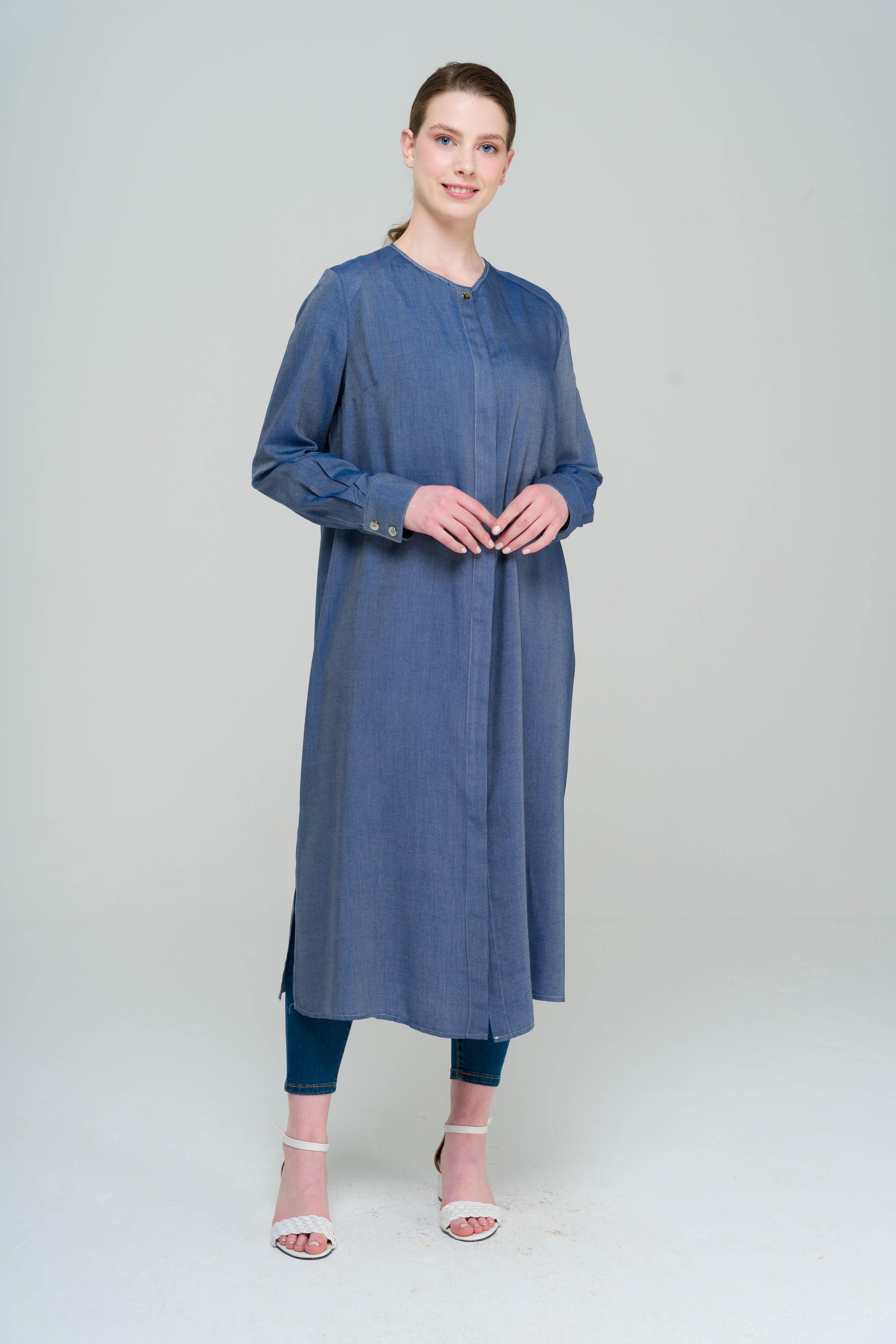 Sıfır Yaka Uzun Tunik MAVİ 9827