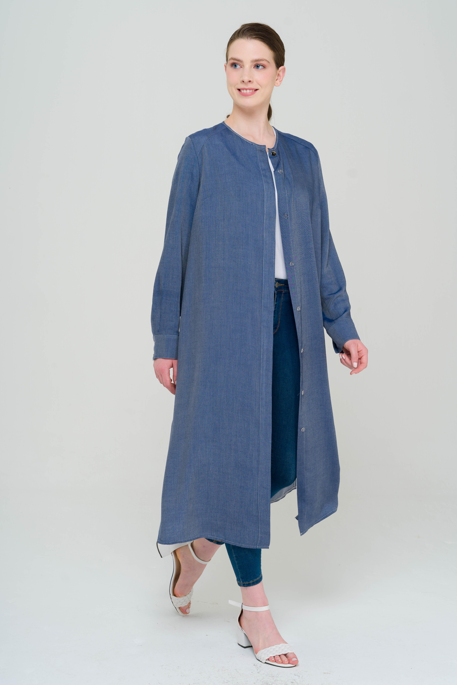 Sıfır Yaka Uzun Tunik MAVİ 9827