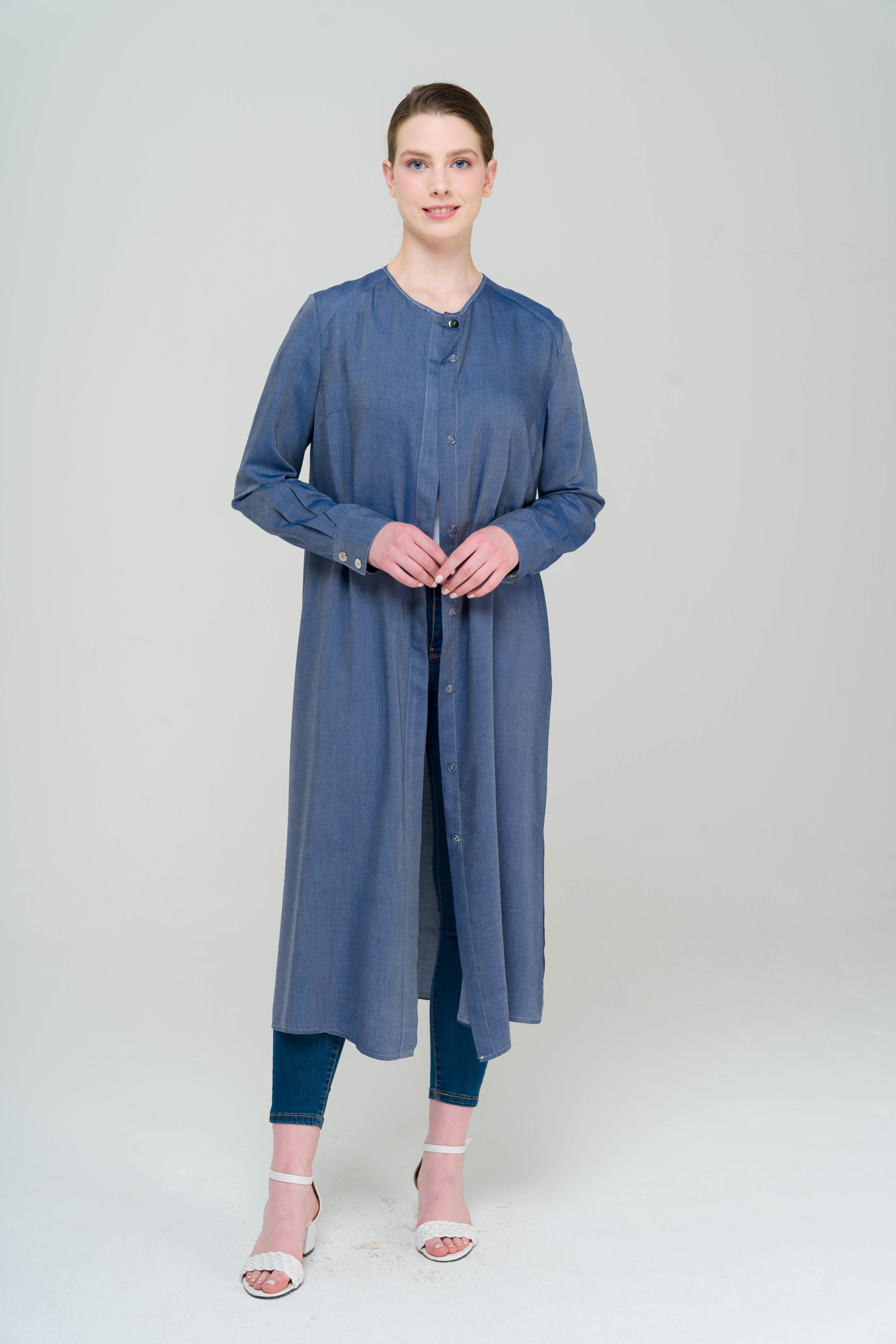 Sıfır Yaka Uzun Tunik MAVİ 9827