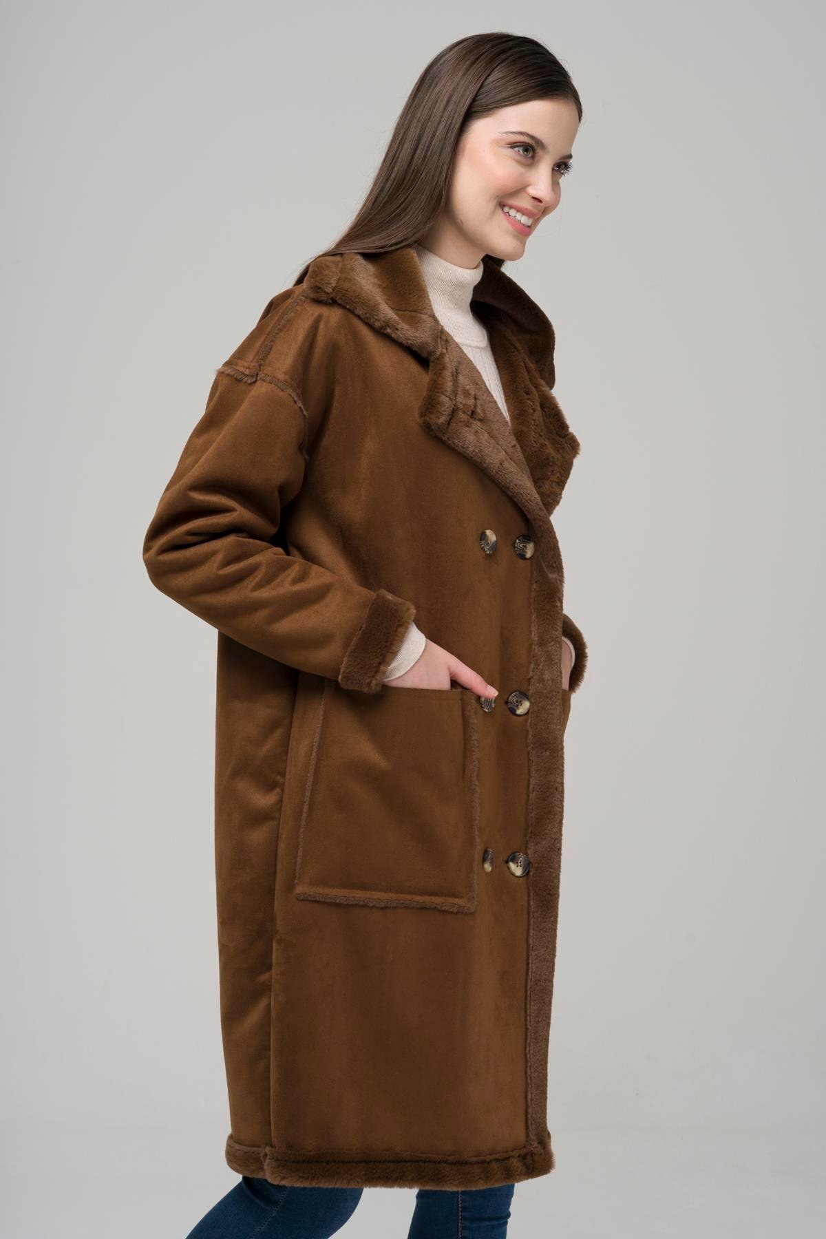 Torba Cepli Kruvaze Süet / Kürk Mont TABA 6496