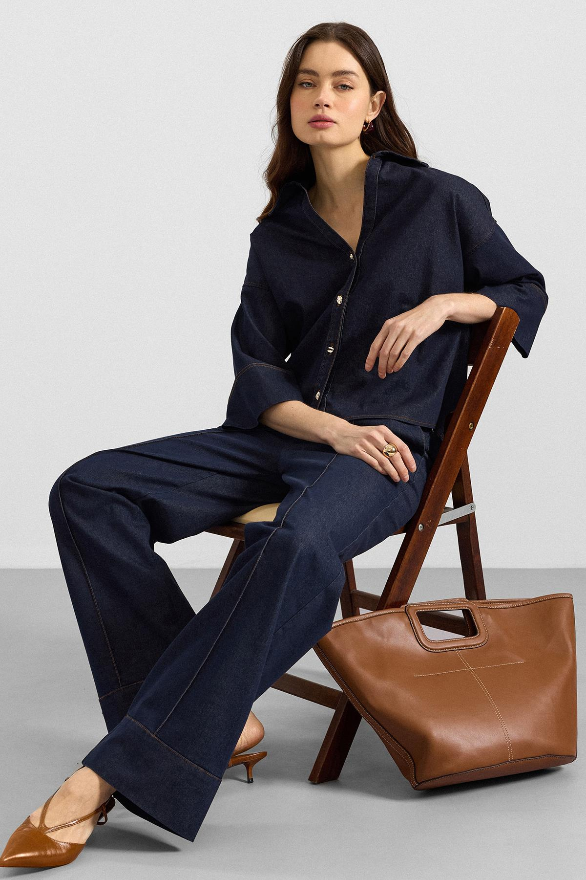 Truvakar Kol Ceket Pantolon Denim İkili Takım LACİVERT 9415-TK