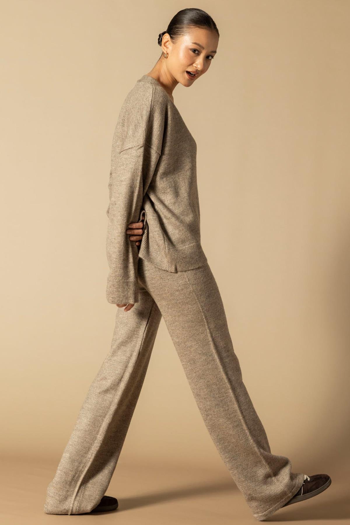 V Yaka Hırka Pantolon Triko Takım VİZON 9368-TK