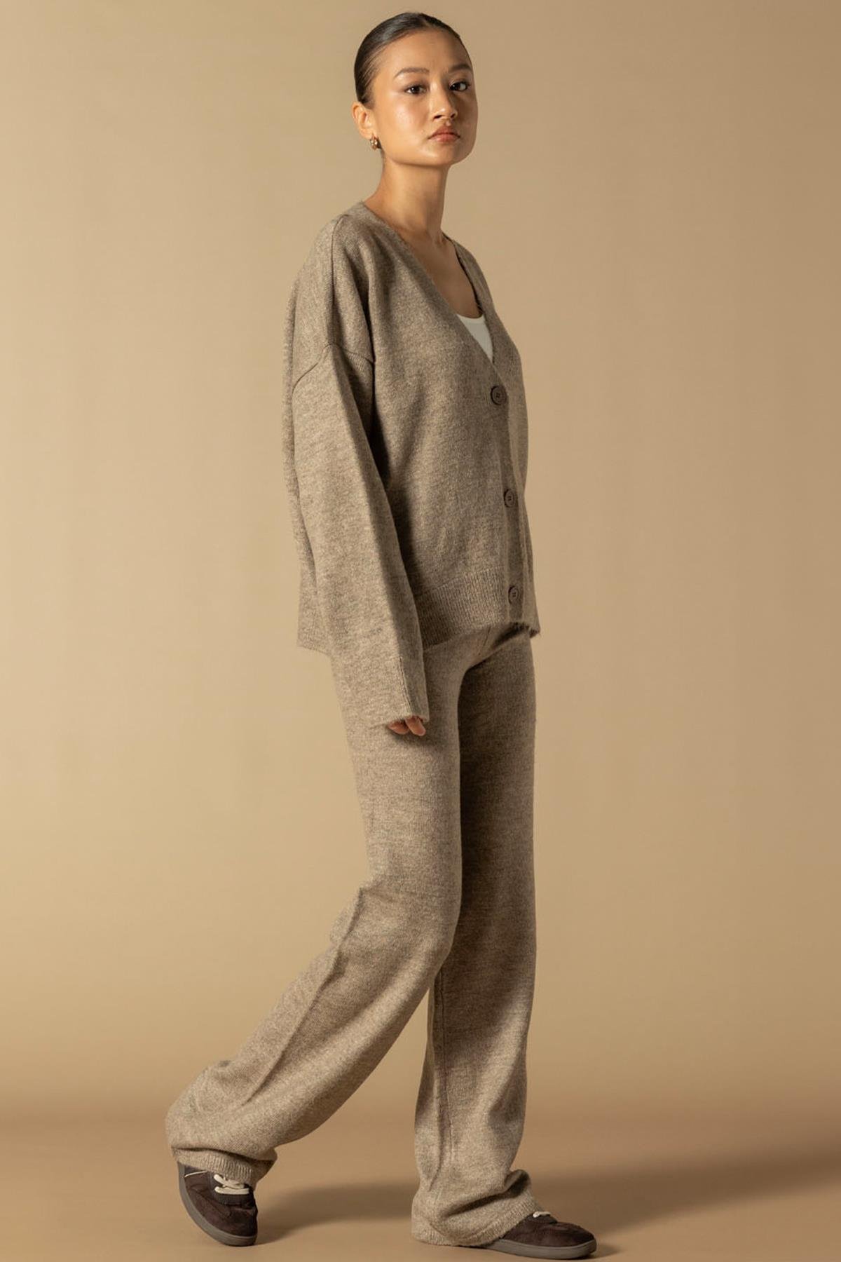 V Yaka Hırka Pantolon Triko Takım VİZON 9368-TK