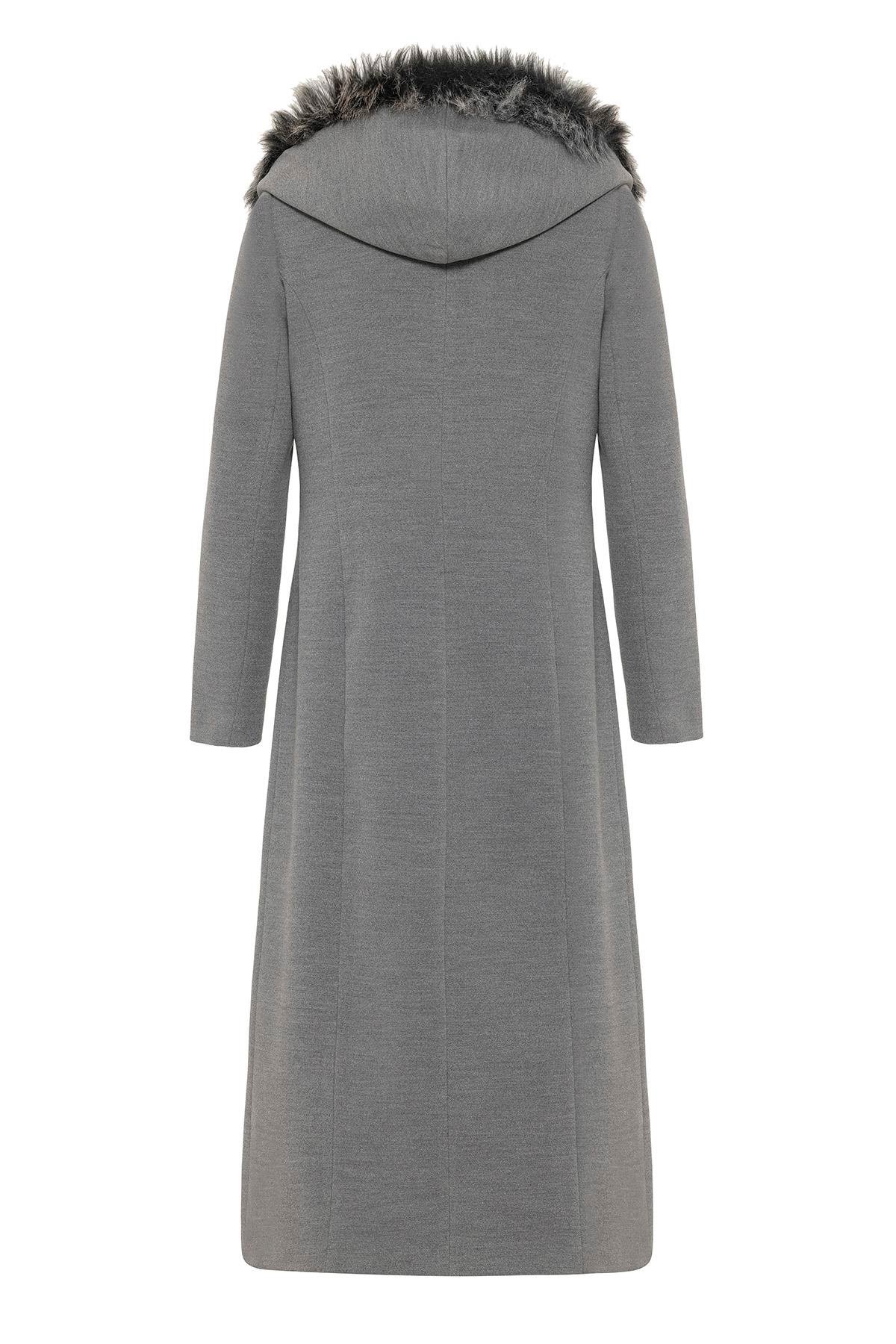 Yandan Bağlamalı Çıtçıt Kapamalı Kapşonu Kürklü Kaban GRİ 3697