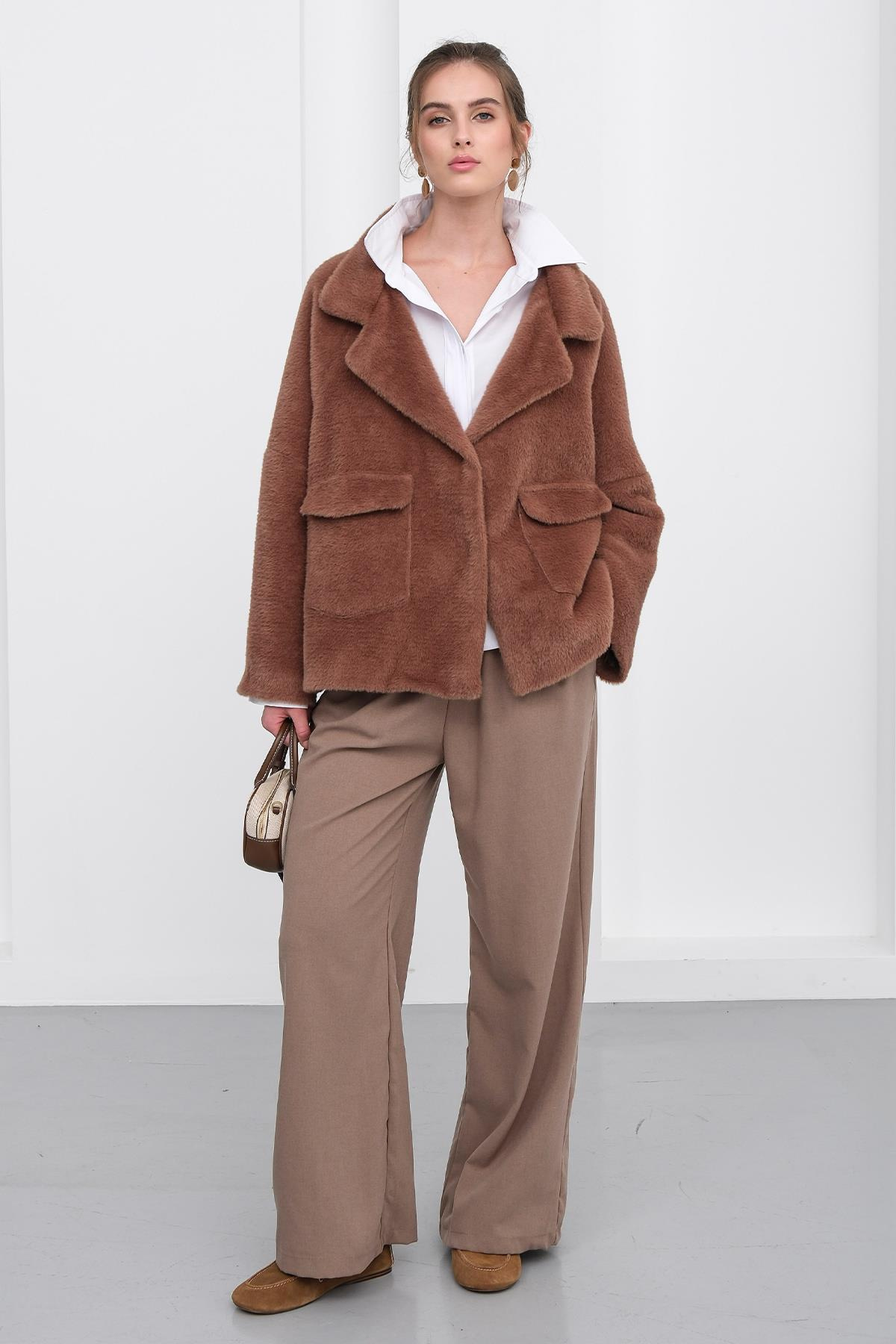 Angora Görünümlü Salaş Ceket KAHVE 8279