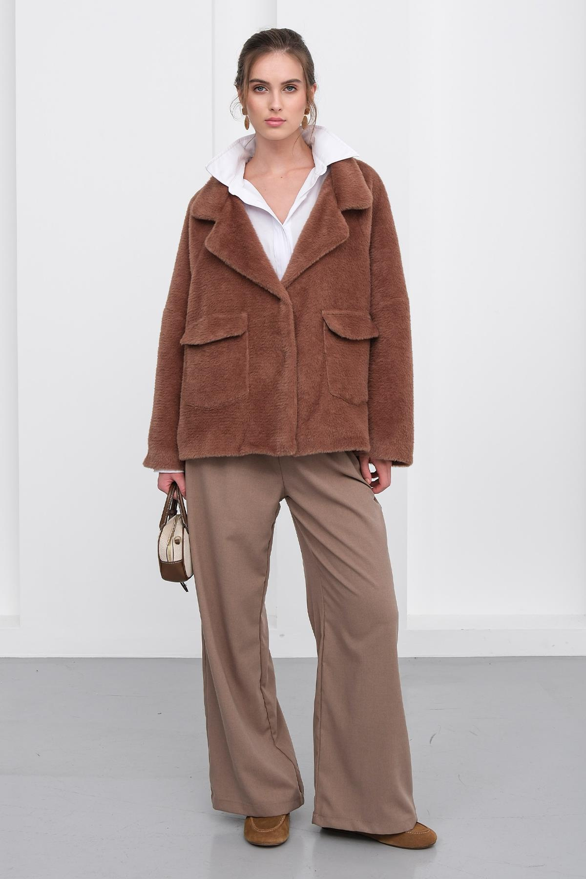 Angora Görünümlü Salaş Ceket KAHVE 8279