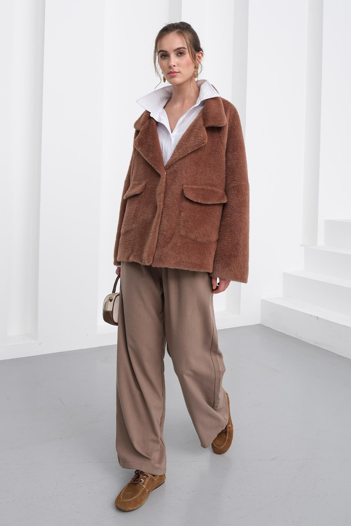 Angora Görünümlü Salaş Ceket KAHVE 8279