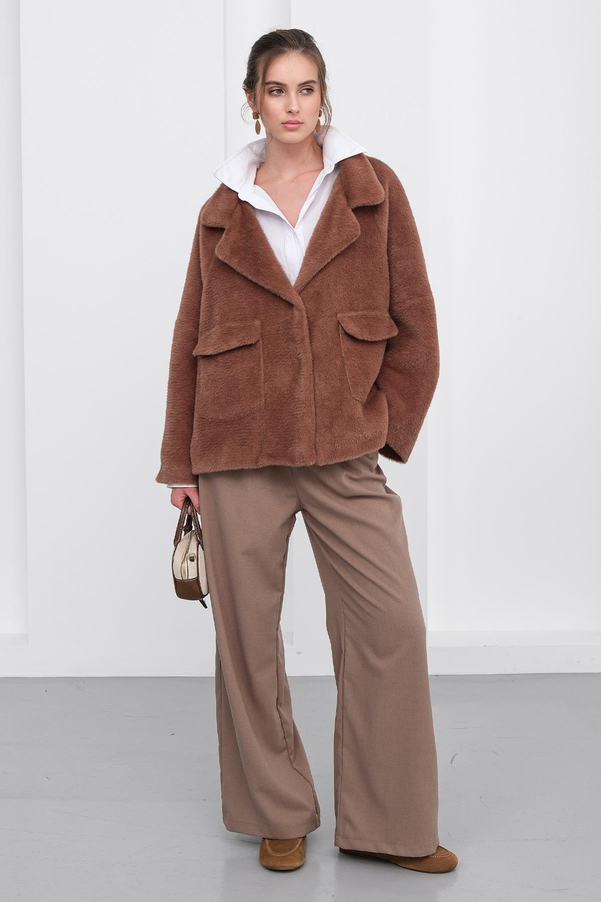 Angora Görünümlü Salaş Ceket KAHVE 8279