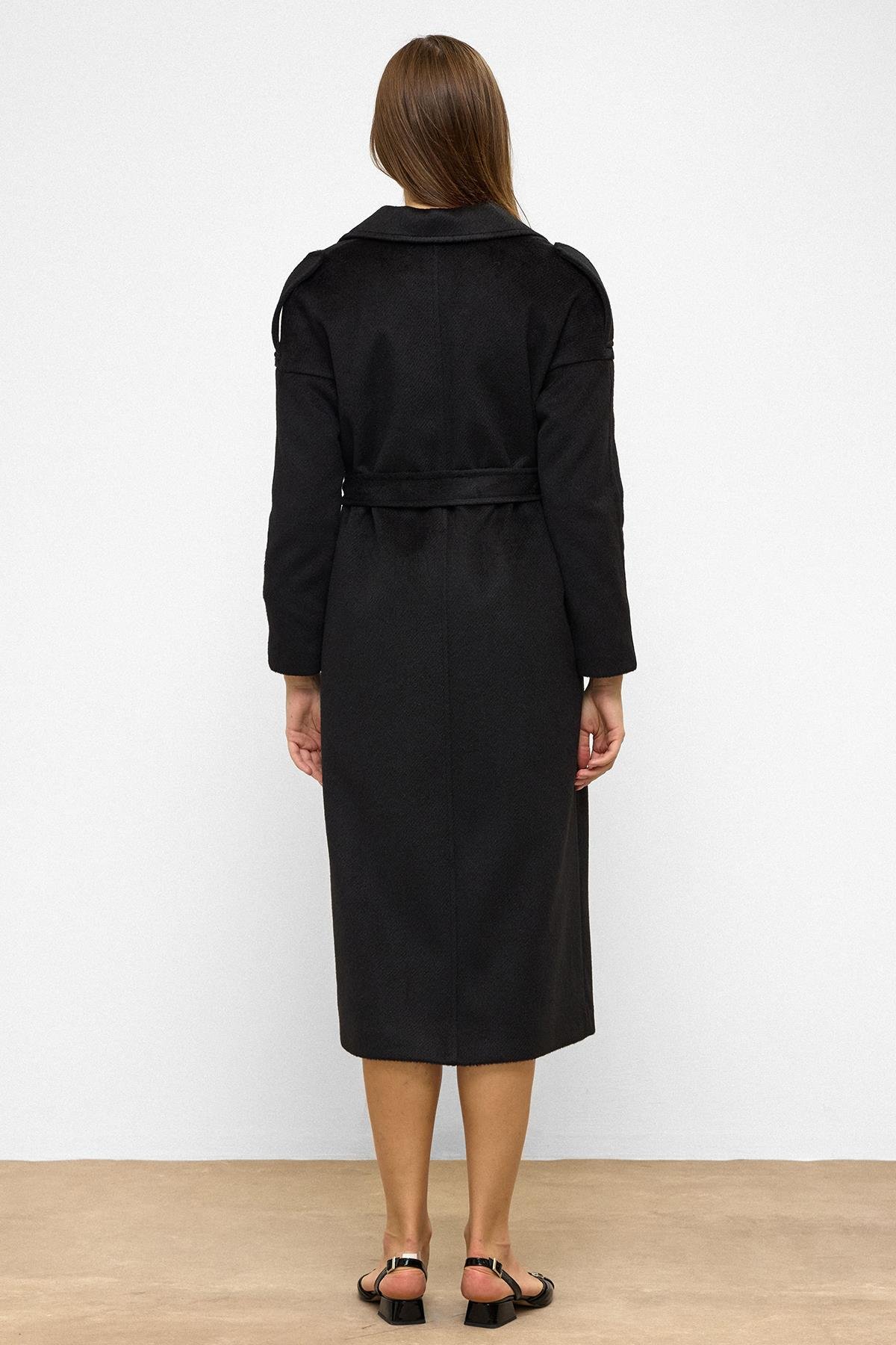 Oversized Mohair Coat with Epaulette Detail and Snap Closure BLACK 3147