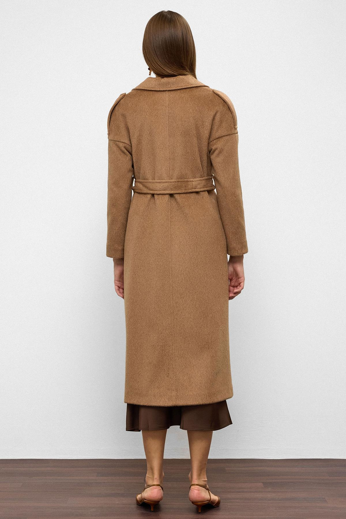 Oversized Mohair Coat with Epaulette Detail and Snap Closure CAMEL 3147