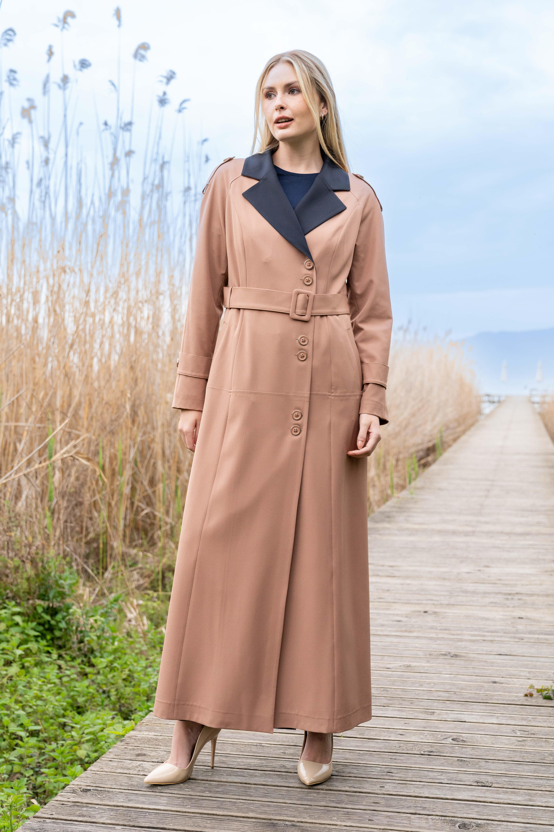 Apolet Detaylı Garnili Reglan Kol Astarlı Pardesü KAMEL 6548