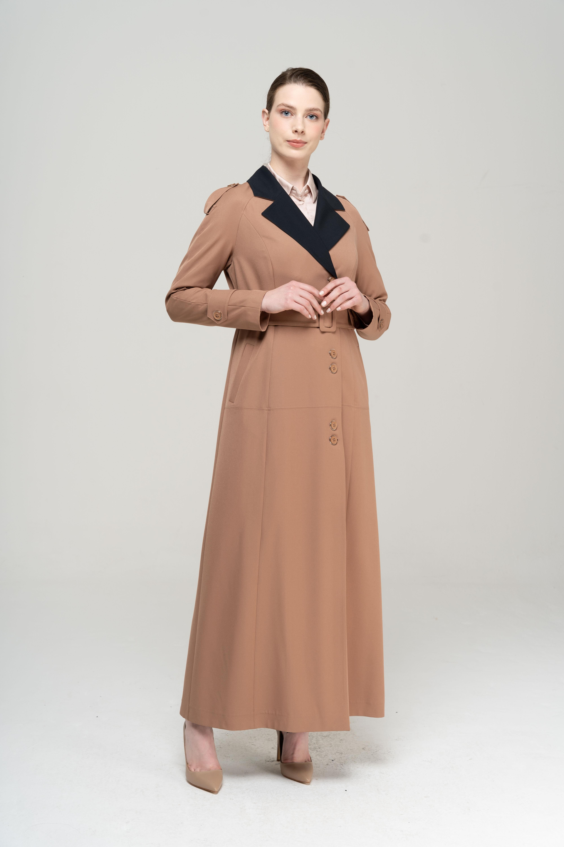 Apolet Detaylı Garnili Reglan Kol Astarlı Pardesü KAMEL 6548