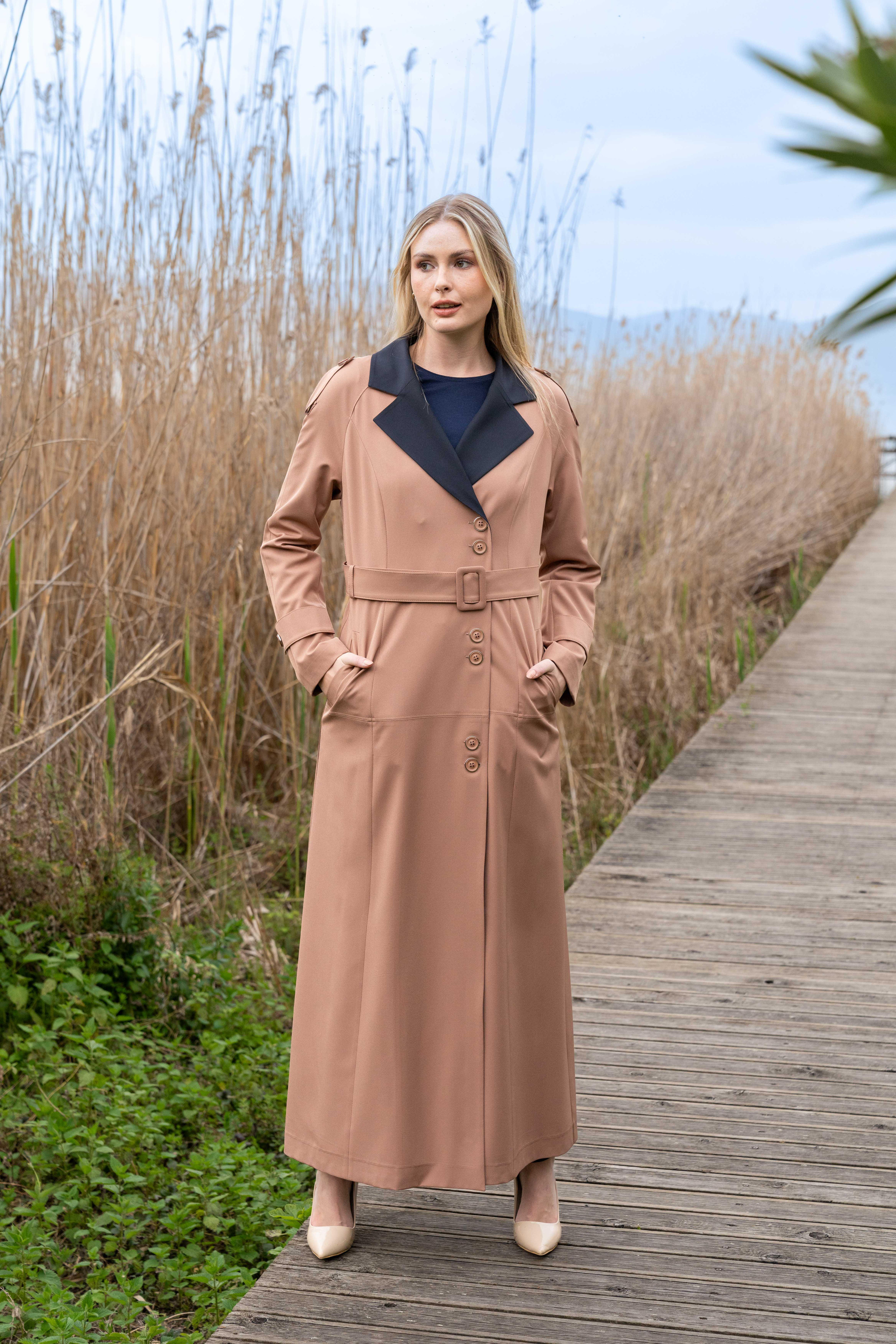 Apolet Detaylı Garnili Reglan Kol Astarlı Pardesü KAMEL 6548