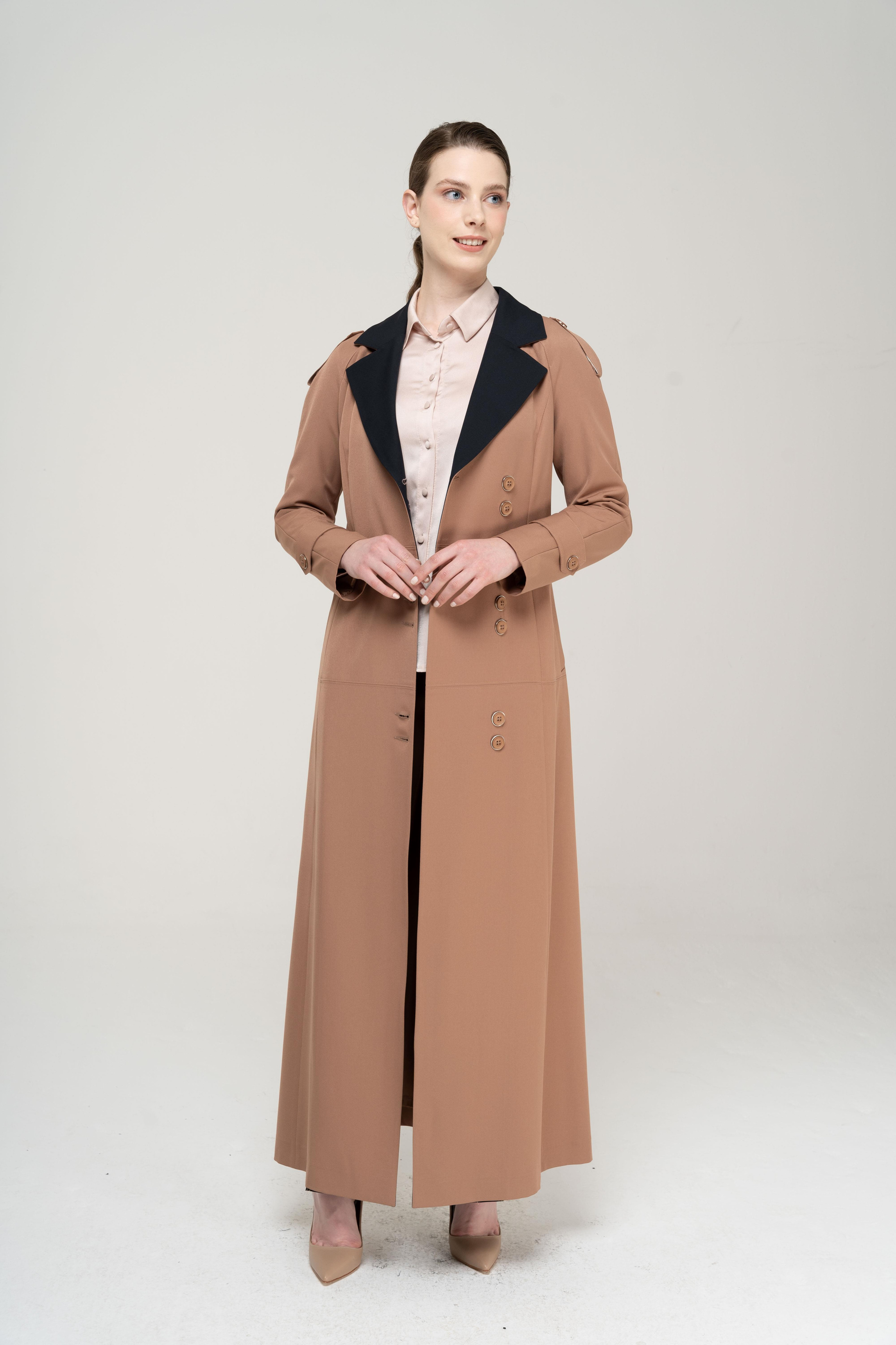 Apolet Detaylı Garnili Reglan Kol Astarlı Pardesü KAMEL 6548