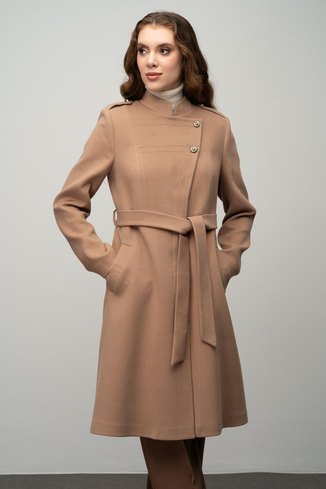 Apolet Detaylı Kruvaze Evaze Kaban KAMEL 3039