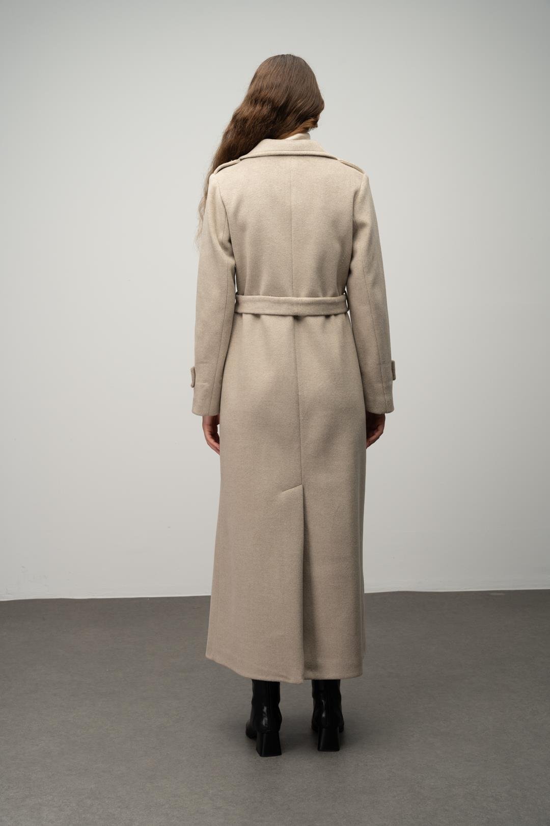 Apolet Detaylı Kruvaze Uzun Boy Kaban TAŞ 3056