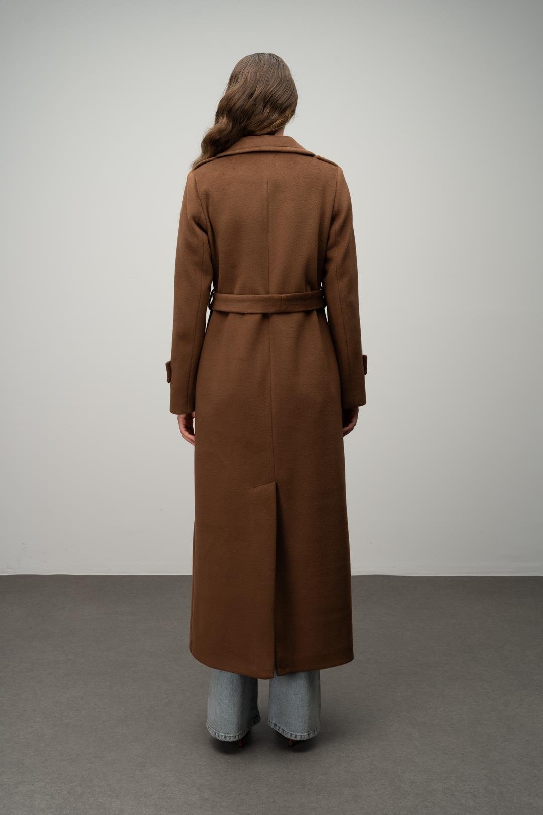 Apolet Detaylı Kruvaze Uzun Boy Kaban TÜTÜN 3056