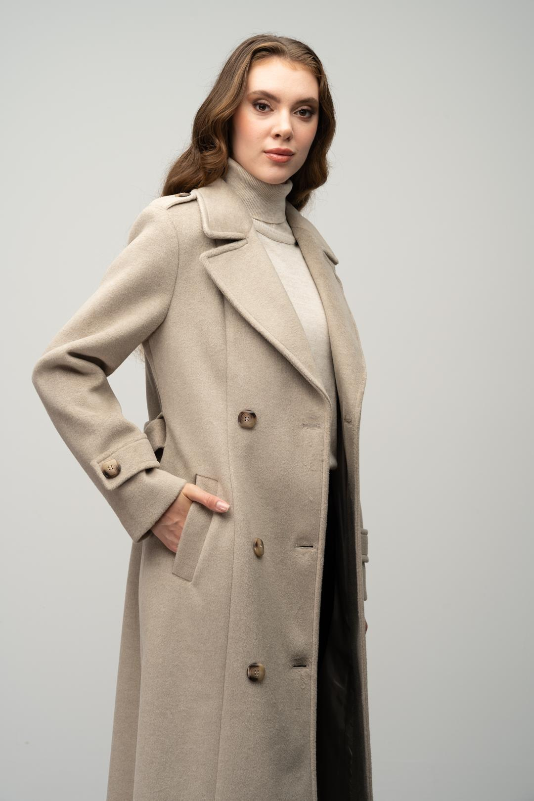 Apolet Detaylı Kruvaze Uzun Boy Kaban TAŞ 3056