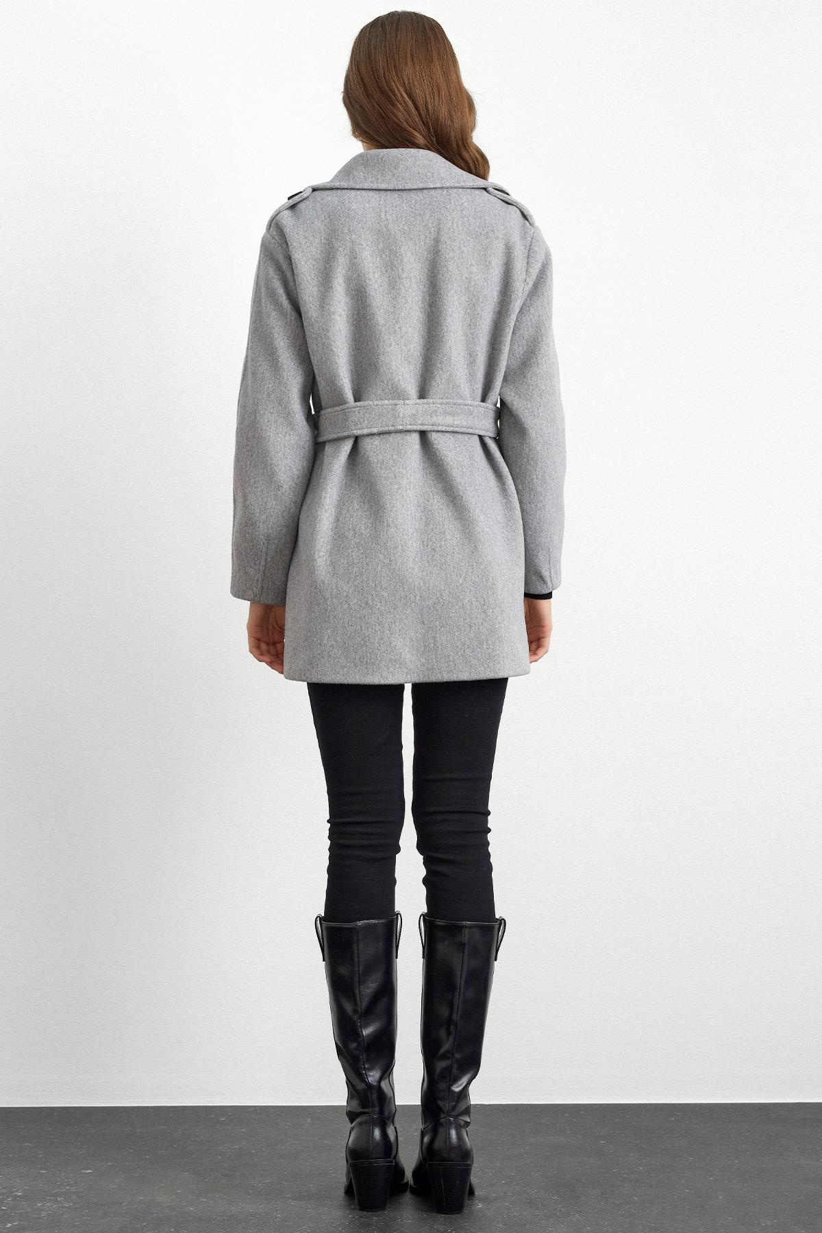 Apolet Detaylı Oversize Kısa Kaban AÇIK GRİ 3149