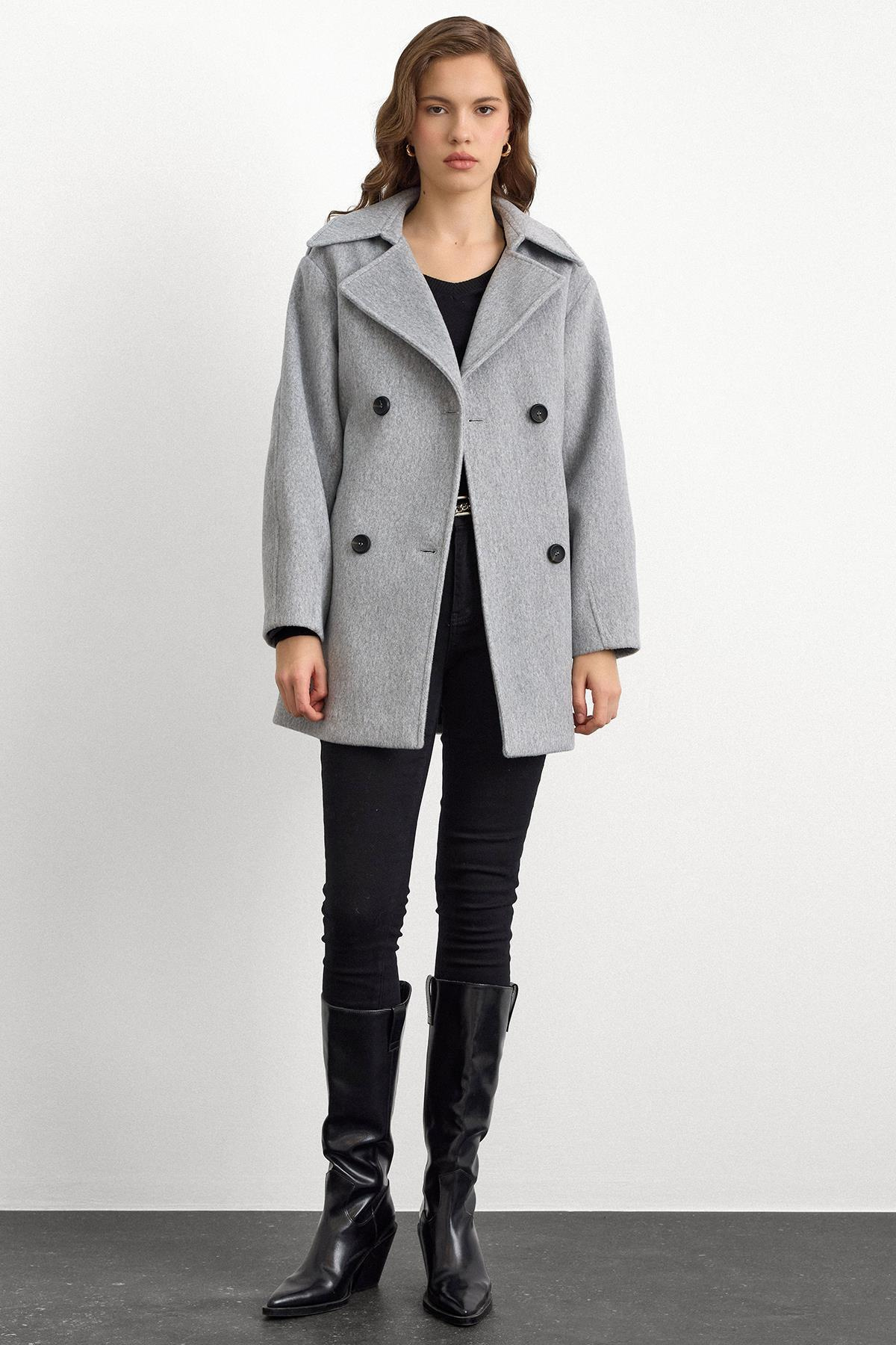 Apolet Detaylı Oversize Kısa Kaban AÇIK GRİ 3149