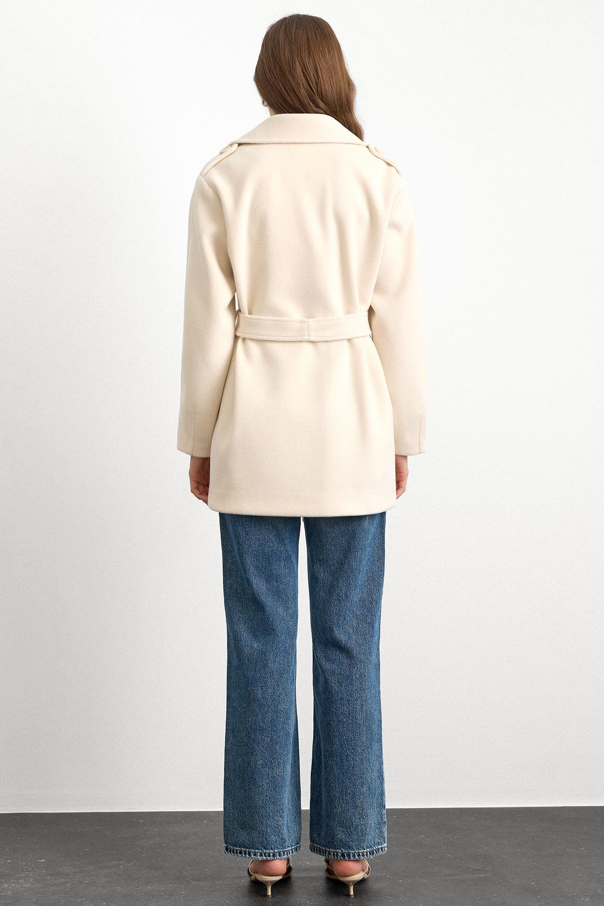 Apolet Detaylı Oversize Kısa Kaban EKRU 3149