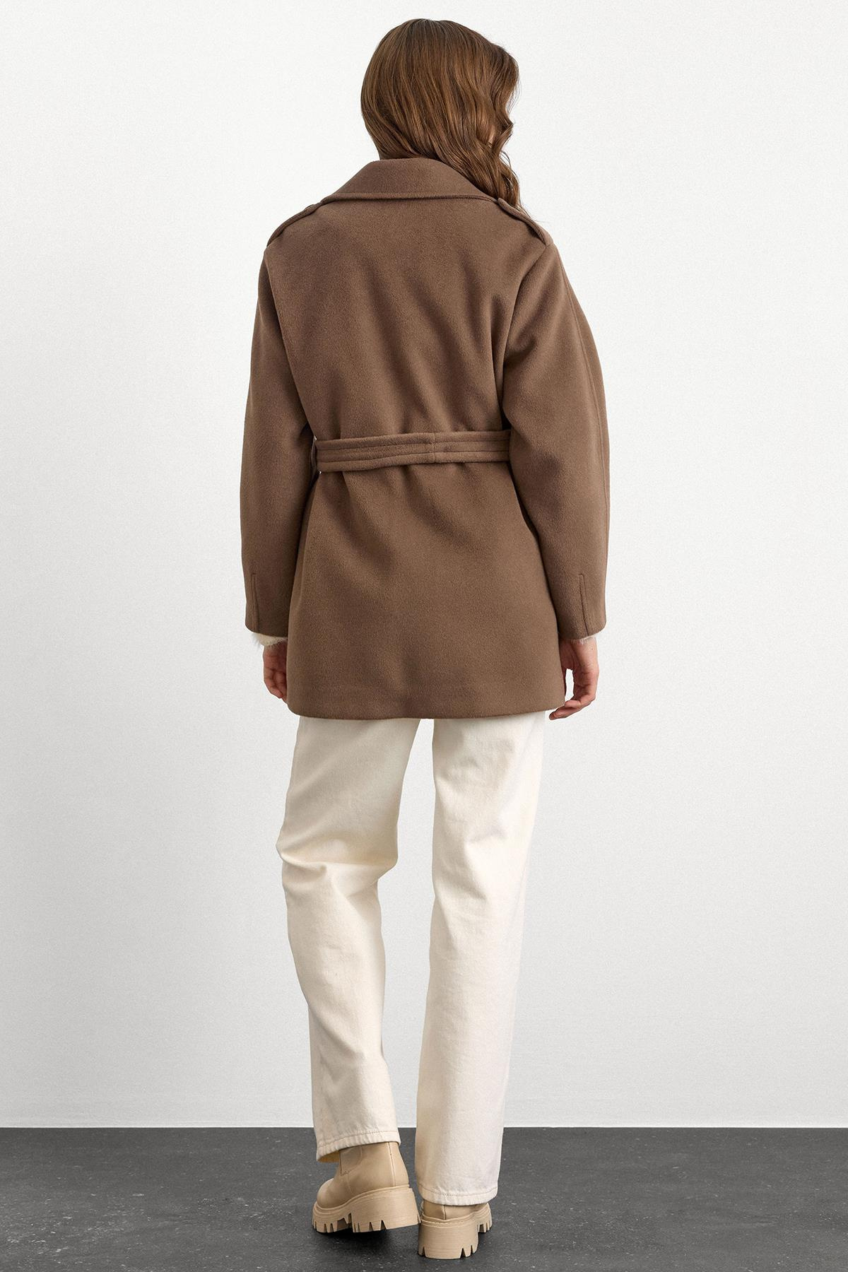 Apolet Detaylı Oversize Kısa Kaban VİZON 3149