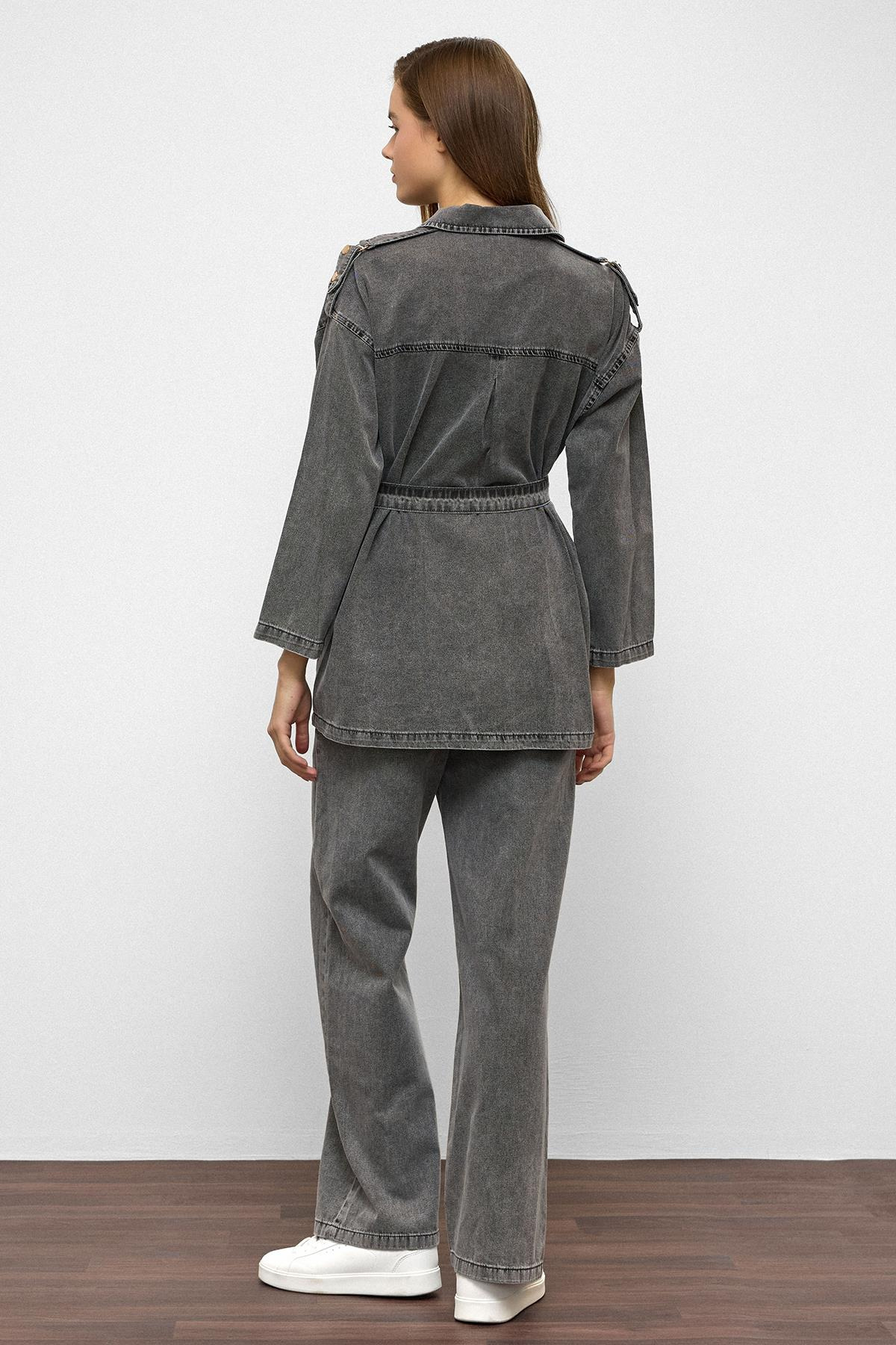 Apolet Detaylı Tunik Pantolon Denim Takım ANTRASİT 9381-TK