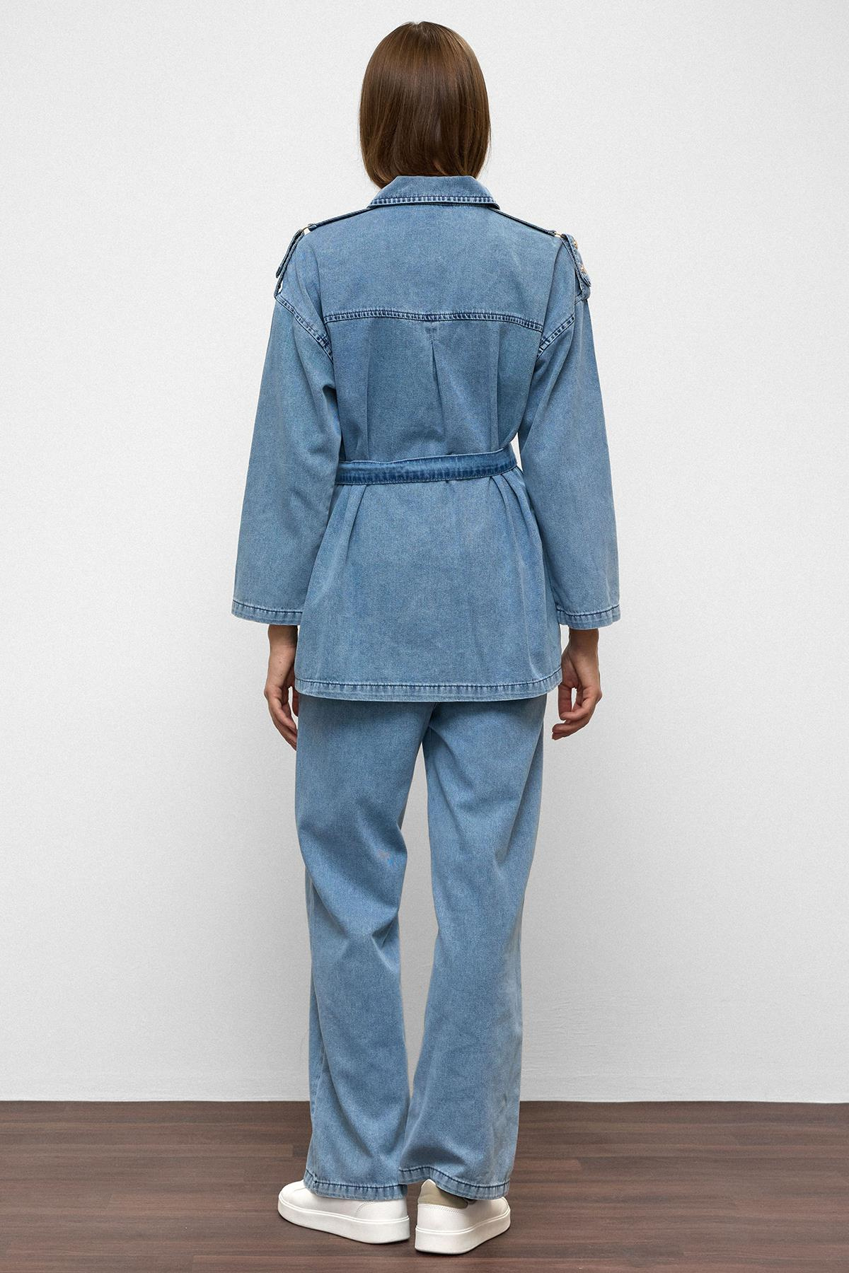 Apolet Detaylı Tunik Pantolon Denim Takım MAVİ 9381-TK