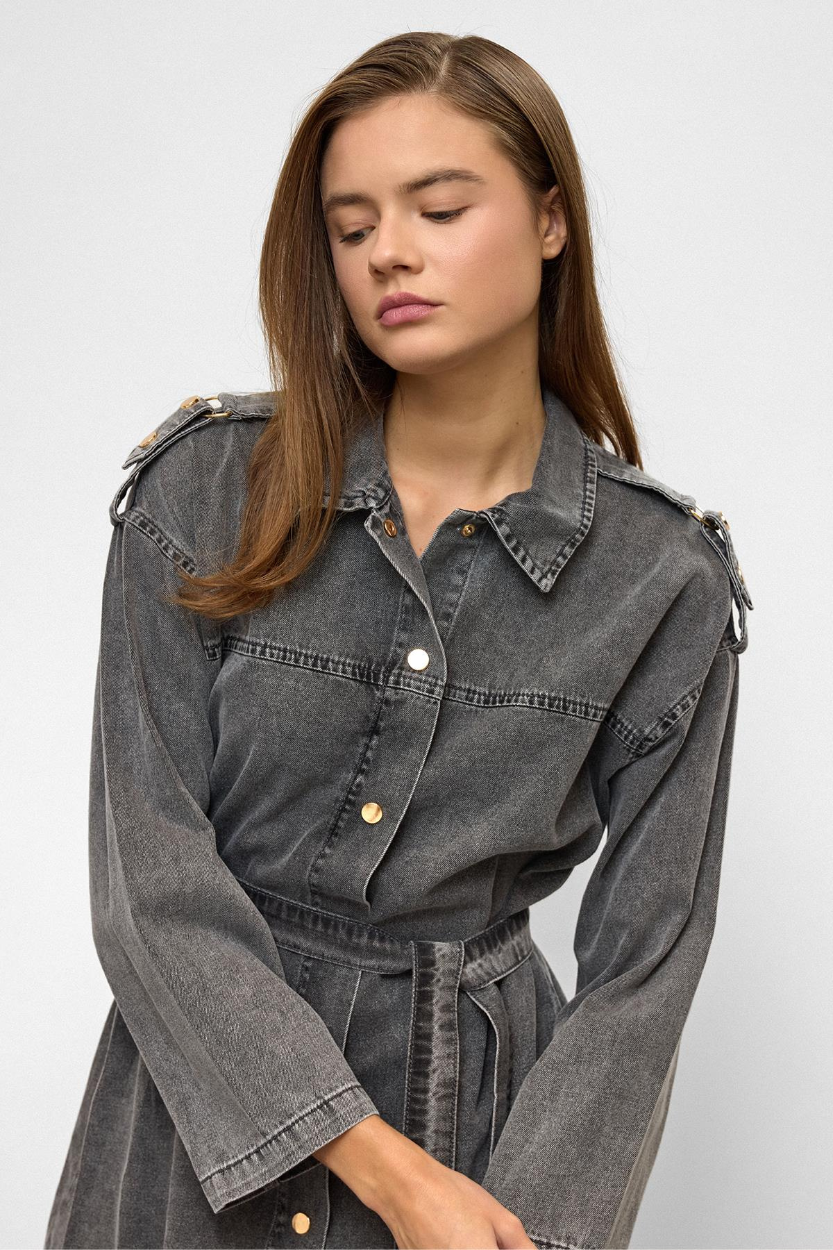 Apolet Detaylı Tunik Pantolon Denim Takım ANTRASİT 9381-TK