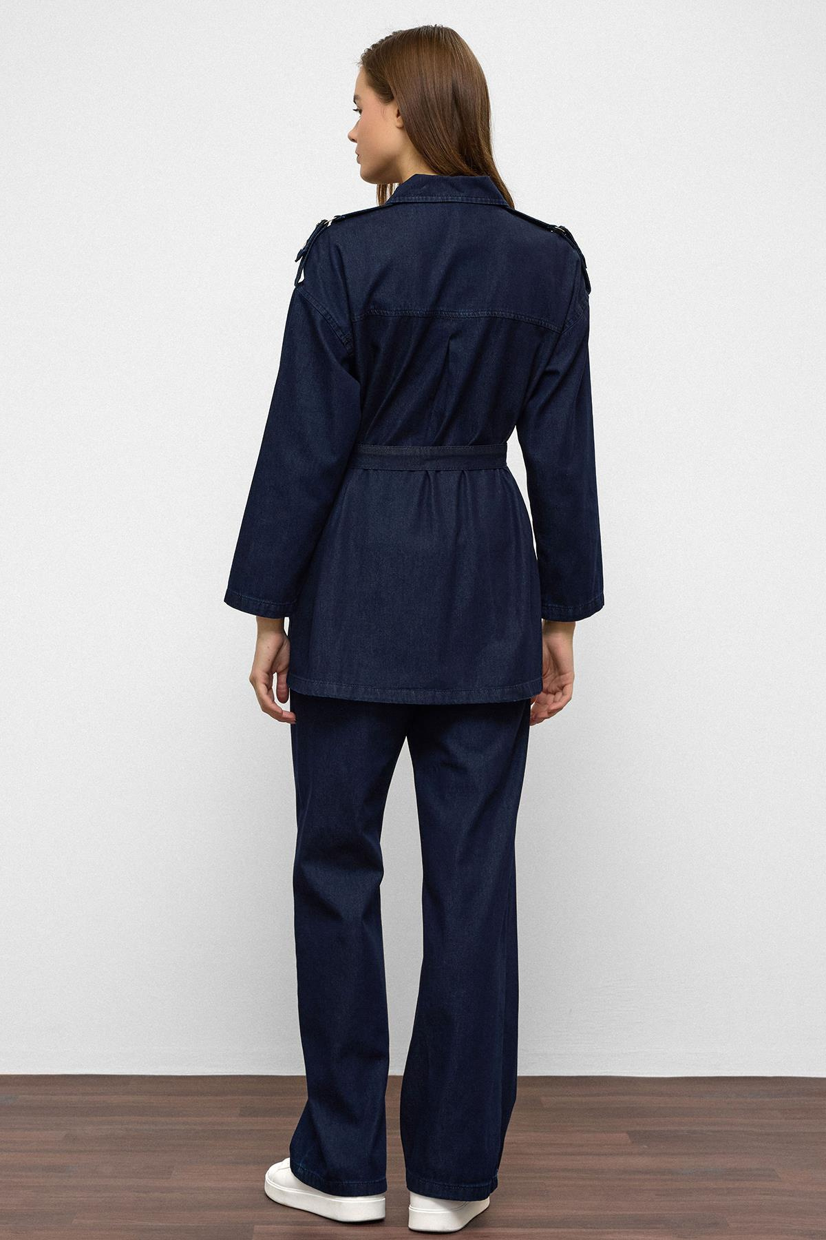 Apolet Detaylı Tunik Pantolon Denim Takım KOYU MAVİ 9381-TK