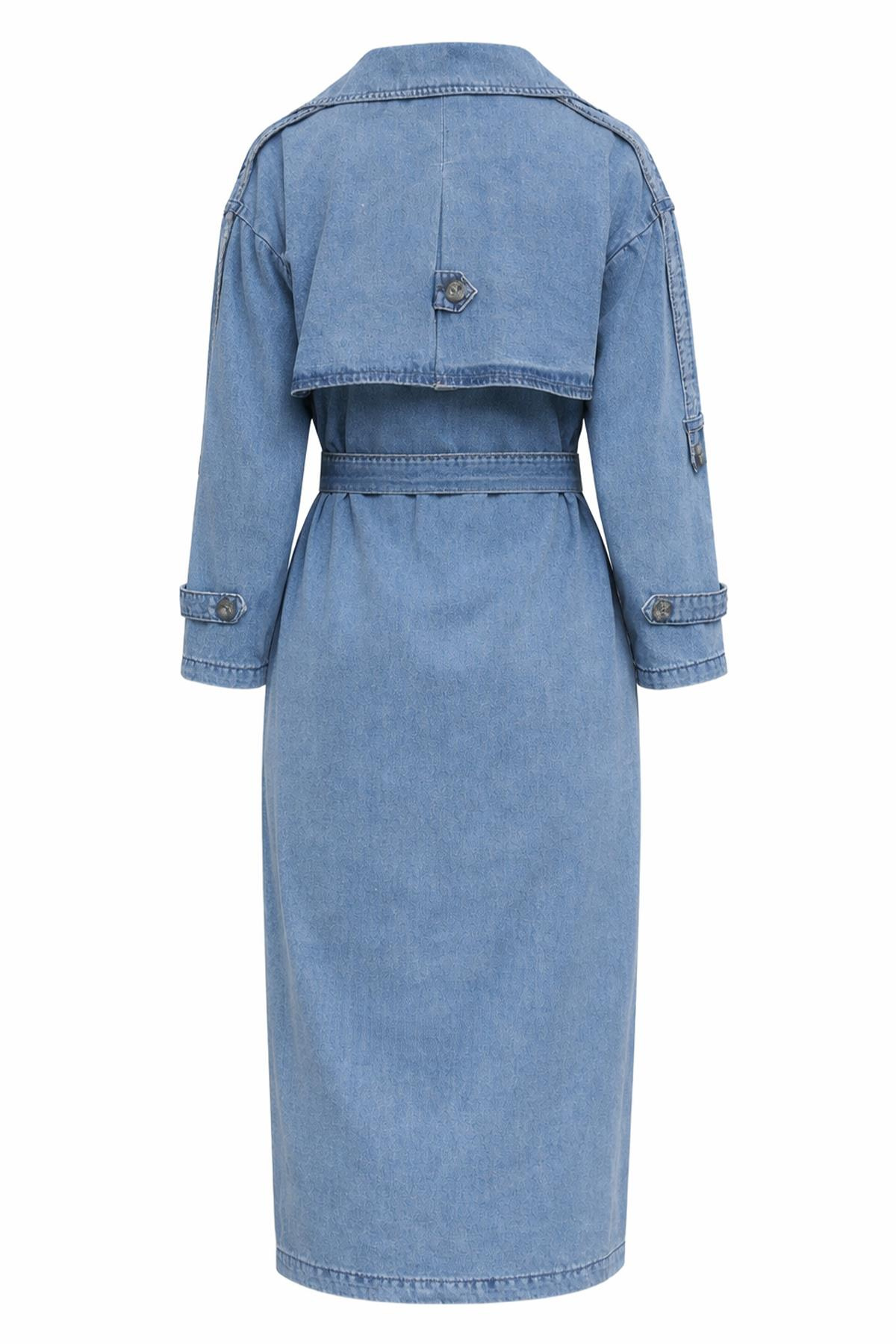 Apolet ve Pelerin Detaylı Oversize Denim Trençkot MAVİ 6789