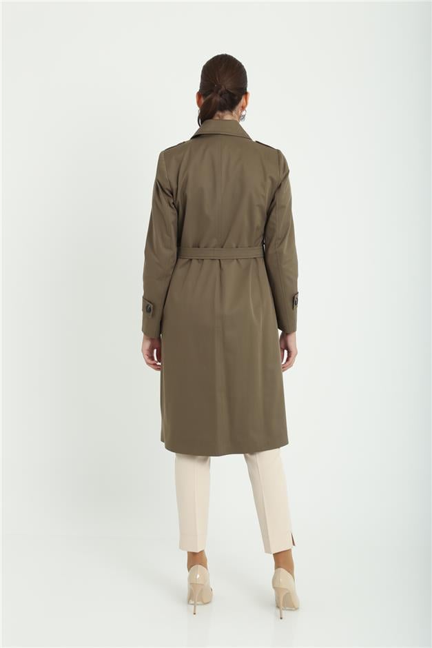 Apoletli Astarlı Pelerin Detaylı Su İtici Özellkli Trençkot HAKİ 6152