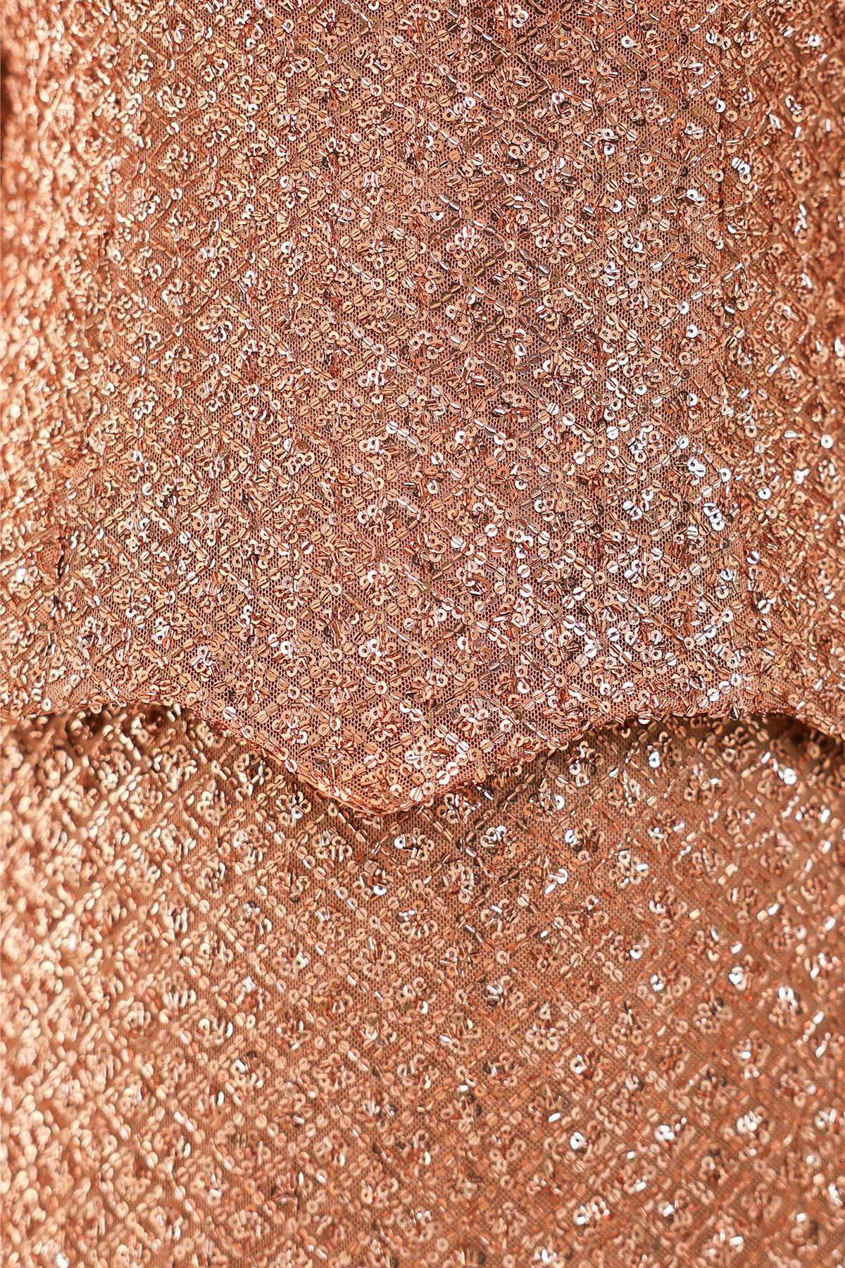 Arkası Bağcık Detaylı Payet Tesettür Abiye Elbise BAKIR 1059