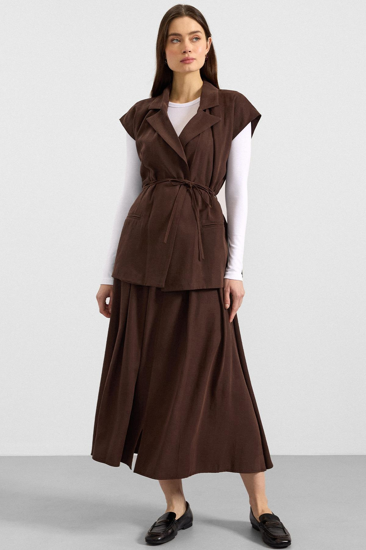 Bağcık Kapamalı Modal Yelek KAHVE 8286