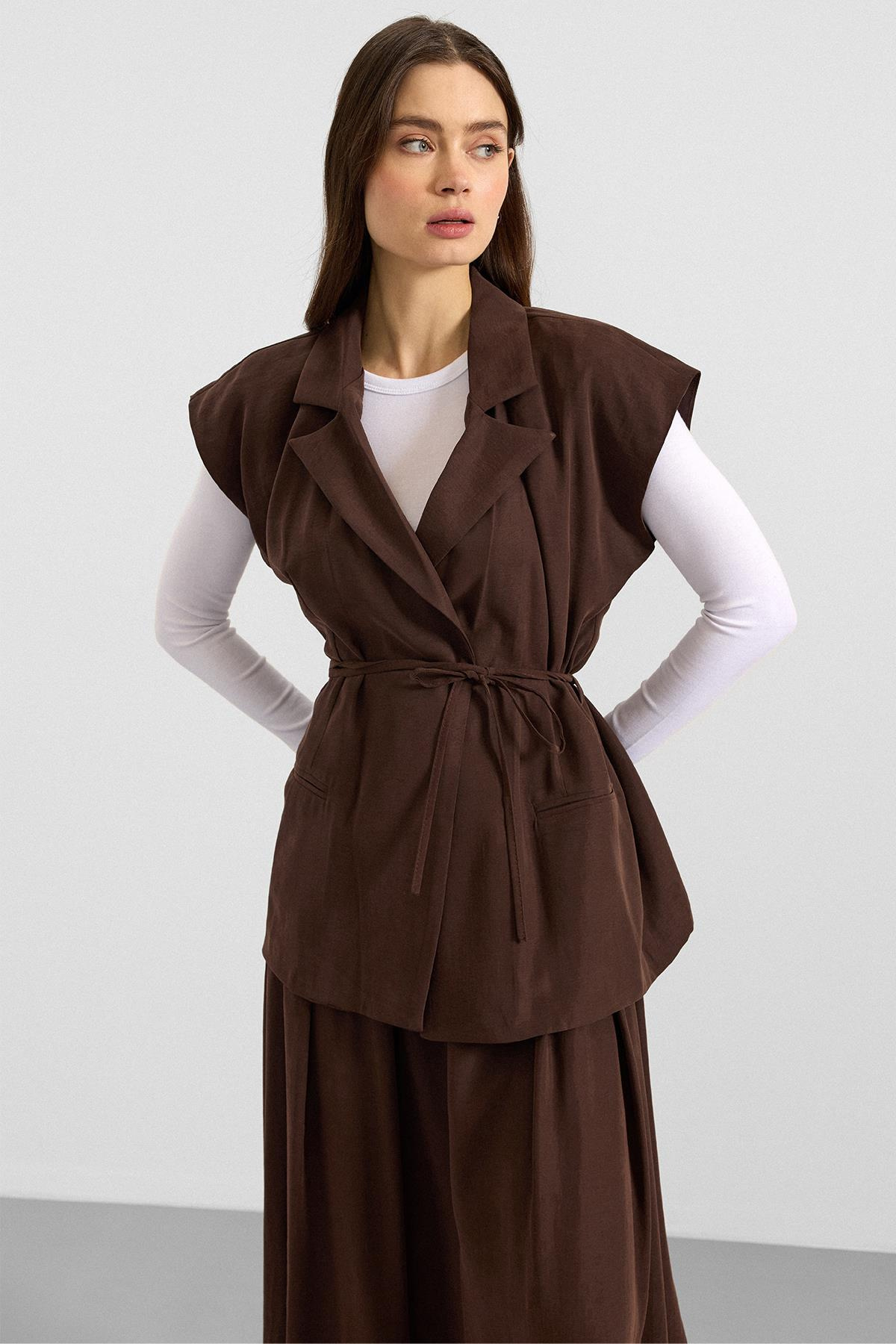 Bağcık Kapamalı Modal Yelek KAHVE 8286