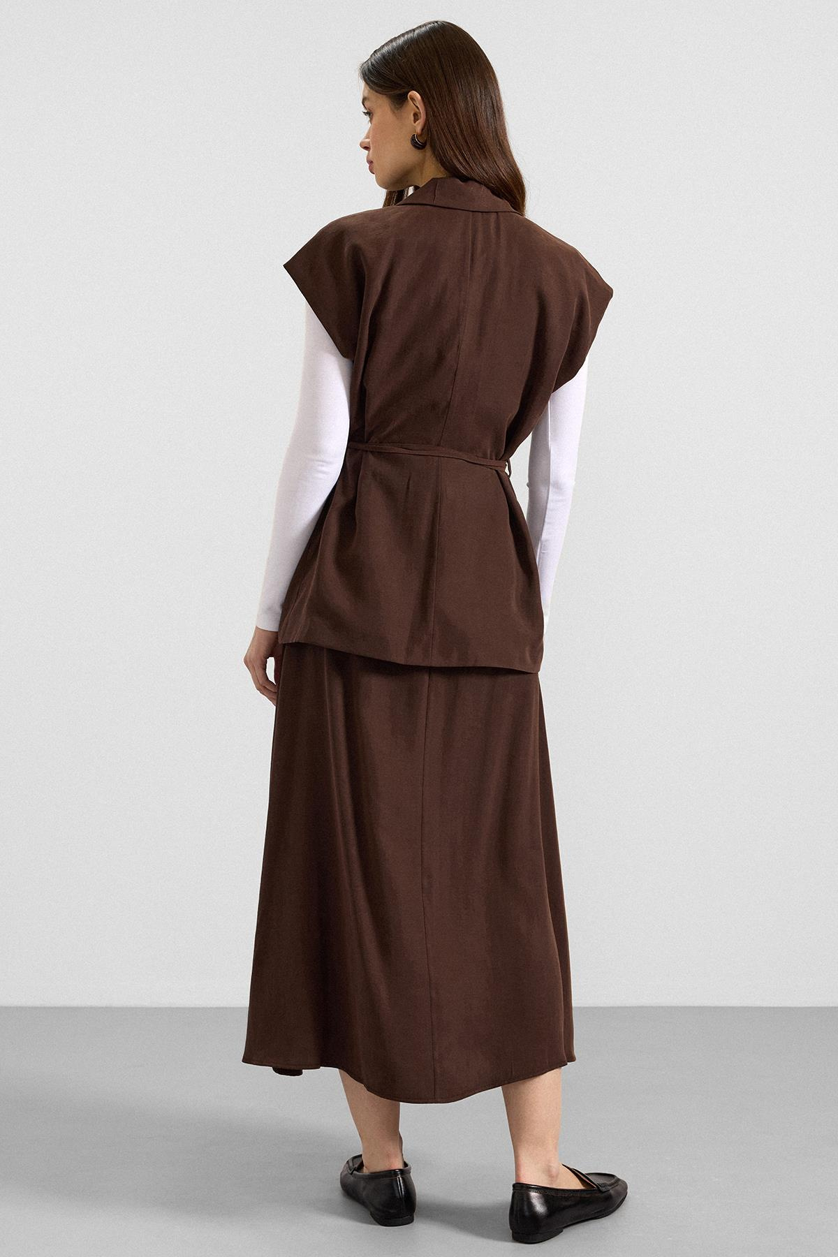 Bağcık Kapamalı Modal Yelek KAHVE 8286