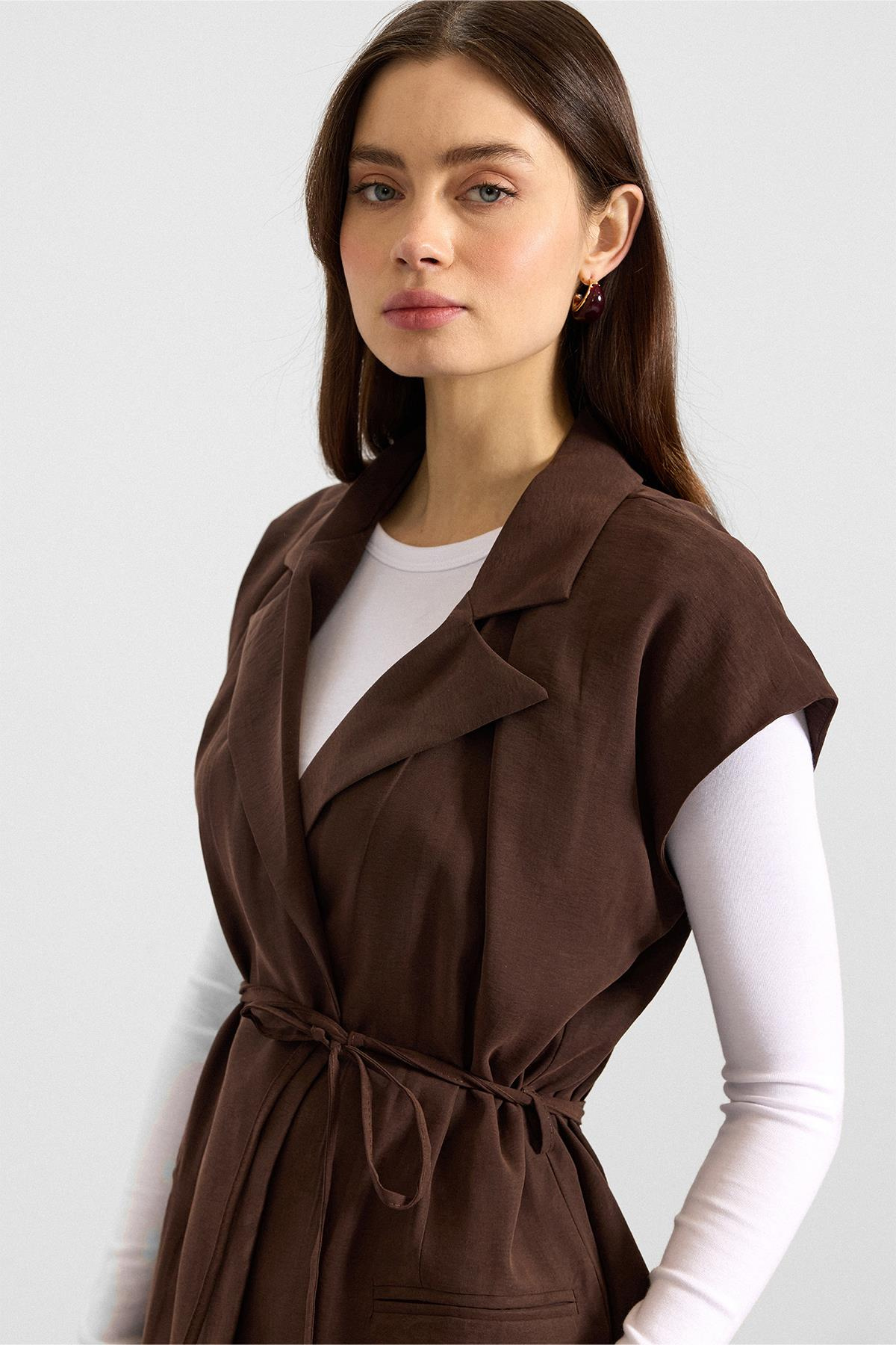 Bağcık Kapamalı Modal Yelek KAHVE 8286