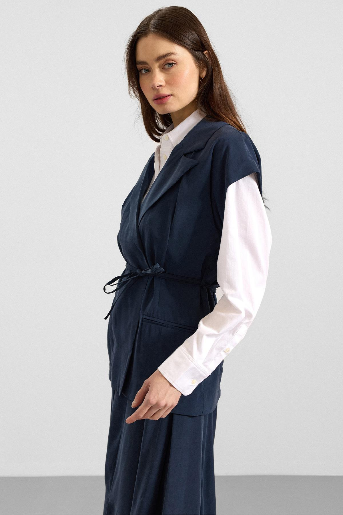 Bağcık Kapamalı Modal Yelek LACİVERT 8286