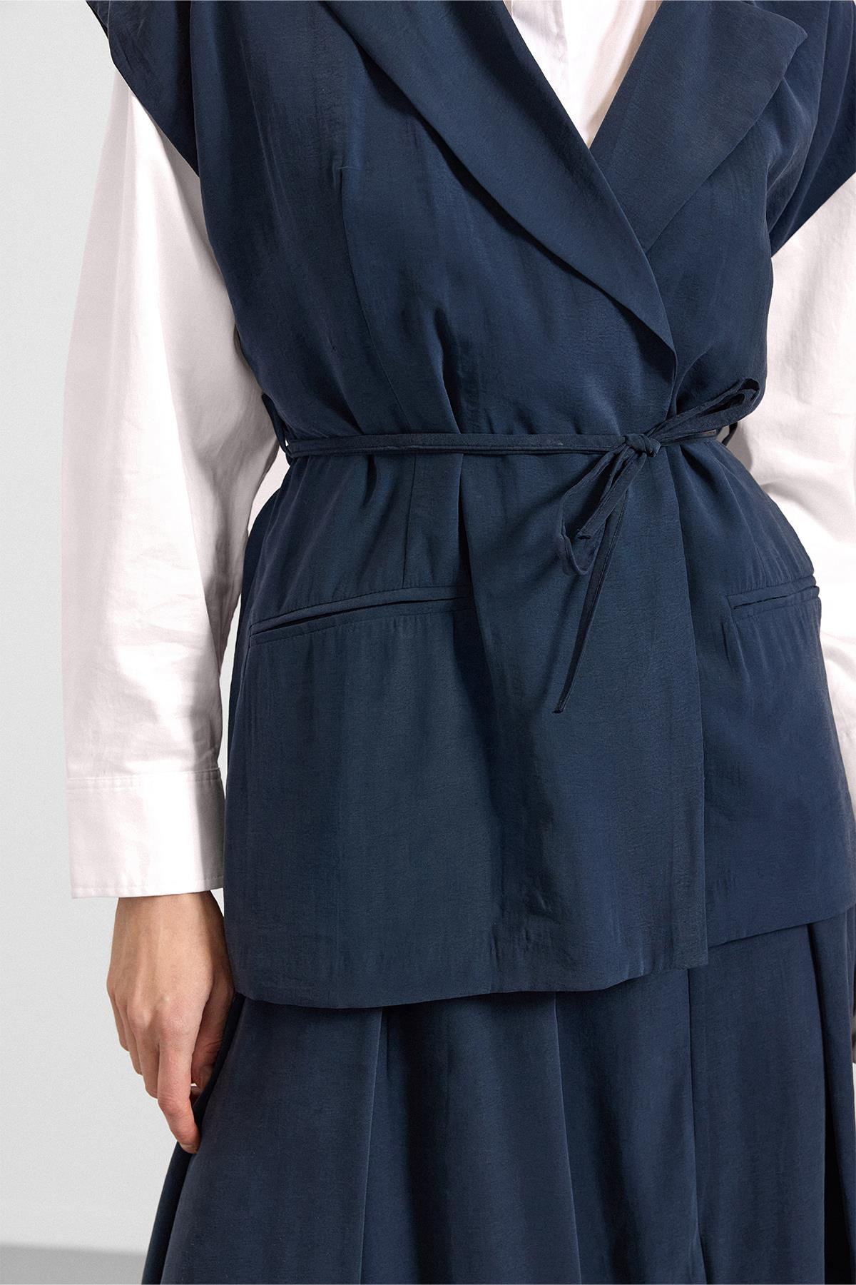 Bağcık Kapamalı Modal Yelek LACİVERT 8286