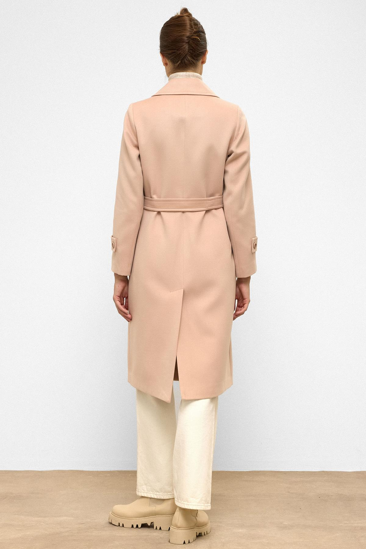 Belden Bağlamalı Kruvaze Ara Boy Kaban PUDRA 3987-Y