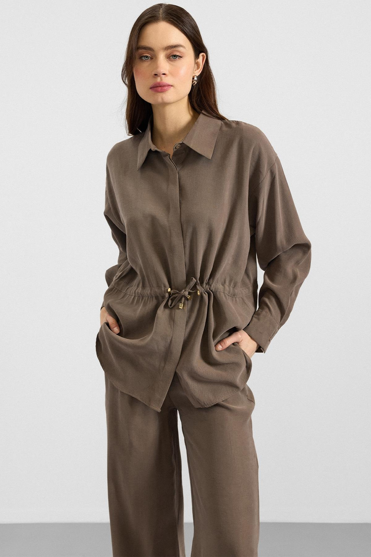 Belden Büzgülü Salaş Model Gömlek HAKİ 9413