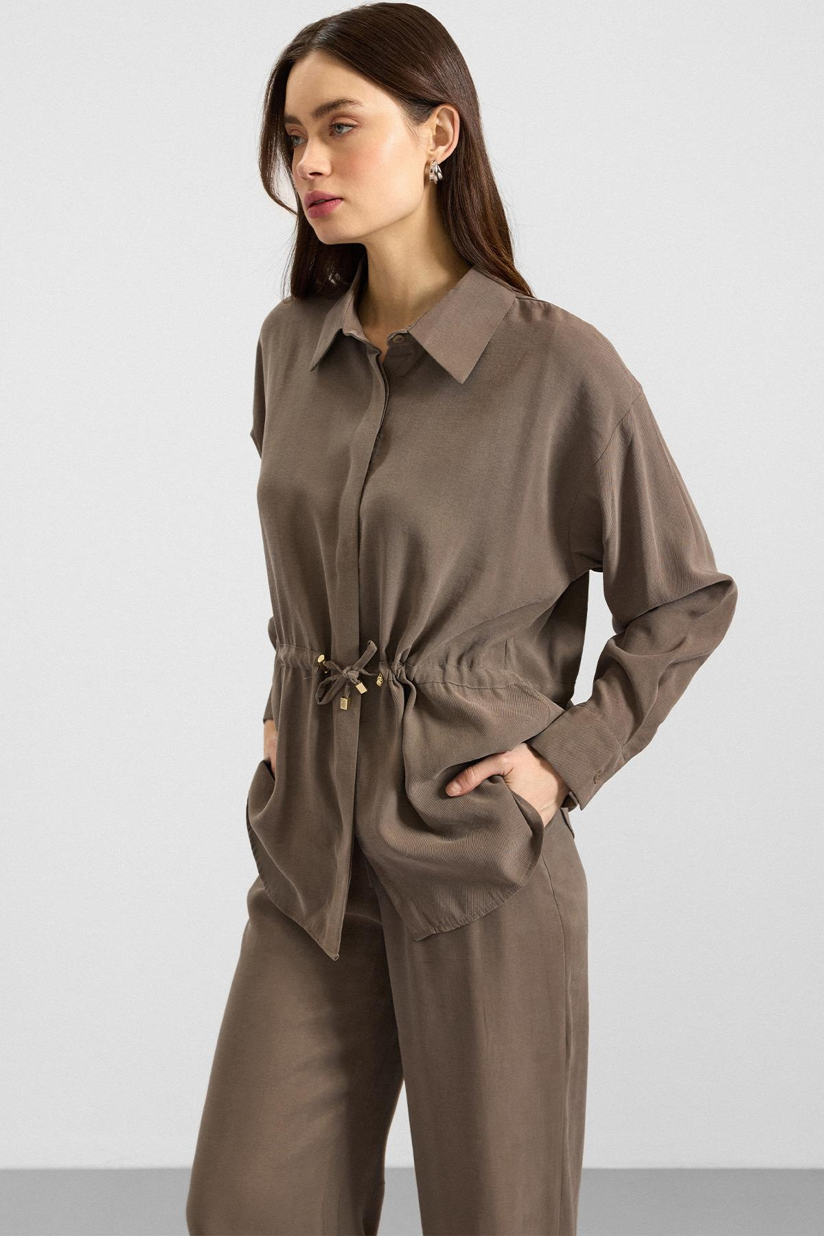 Belden Büzgülü Salaş Model Gömlek HAKİ 9413