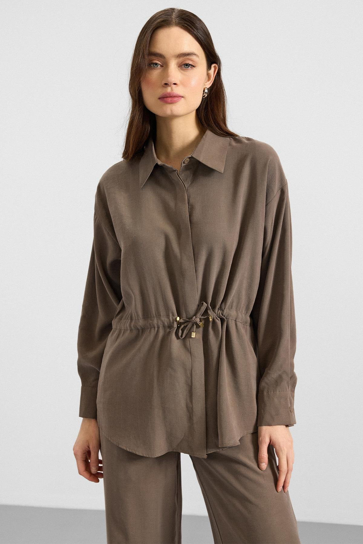 Belden Büzgülü Salaş Model Gömlek HAKİ 9413