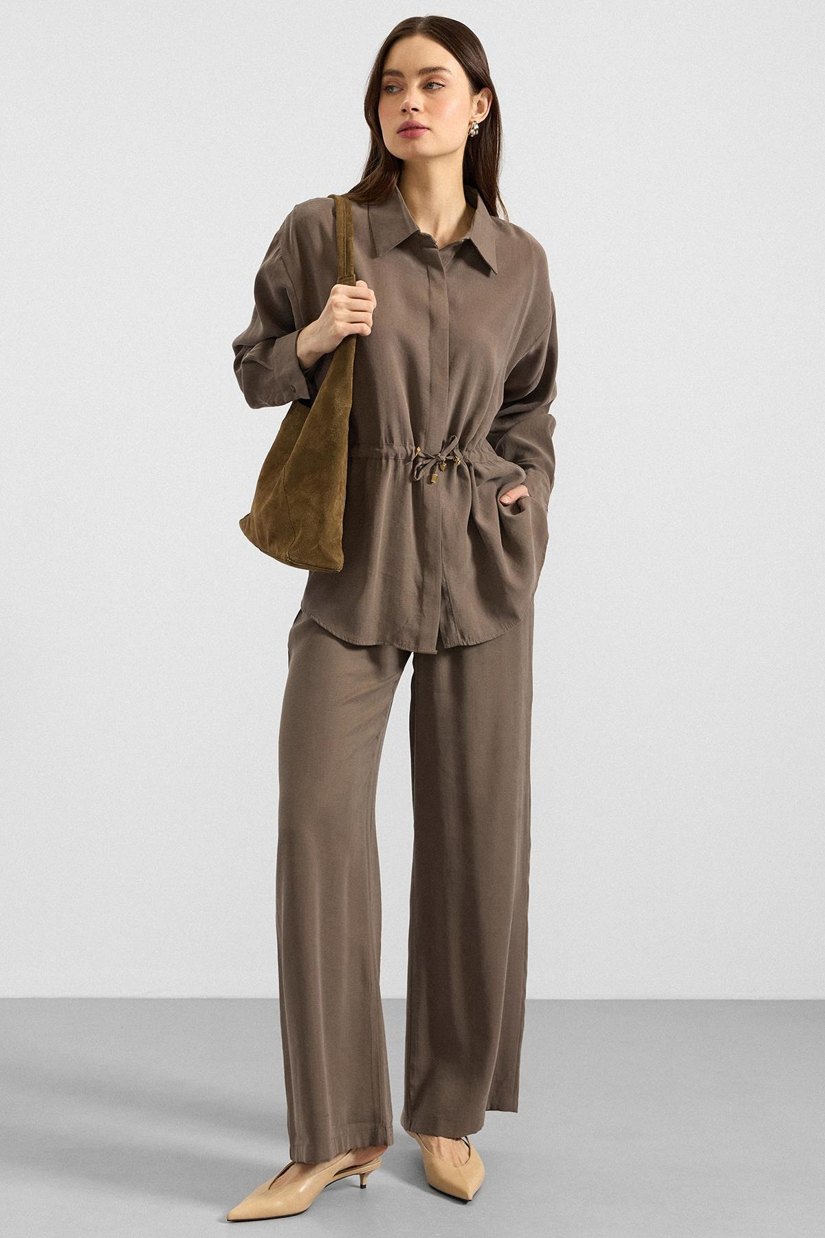 Belden Büzgülü Salaş Model Gömlek HAKİ 9413