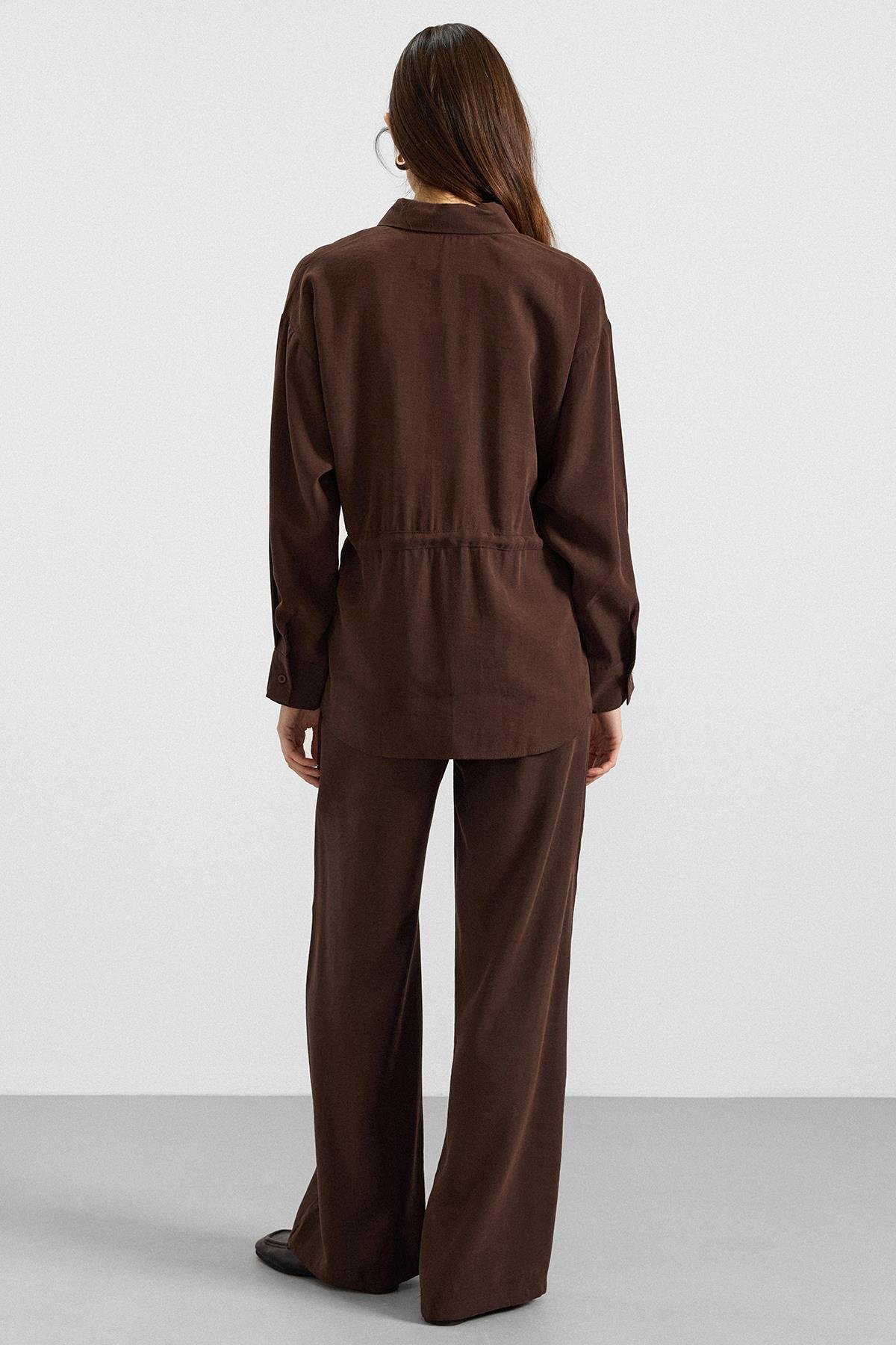 Belden Büzgülü Salaş Model Gömlek KAHVE 9413