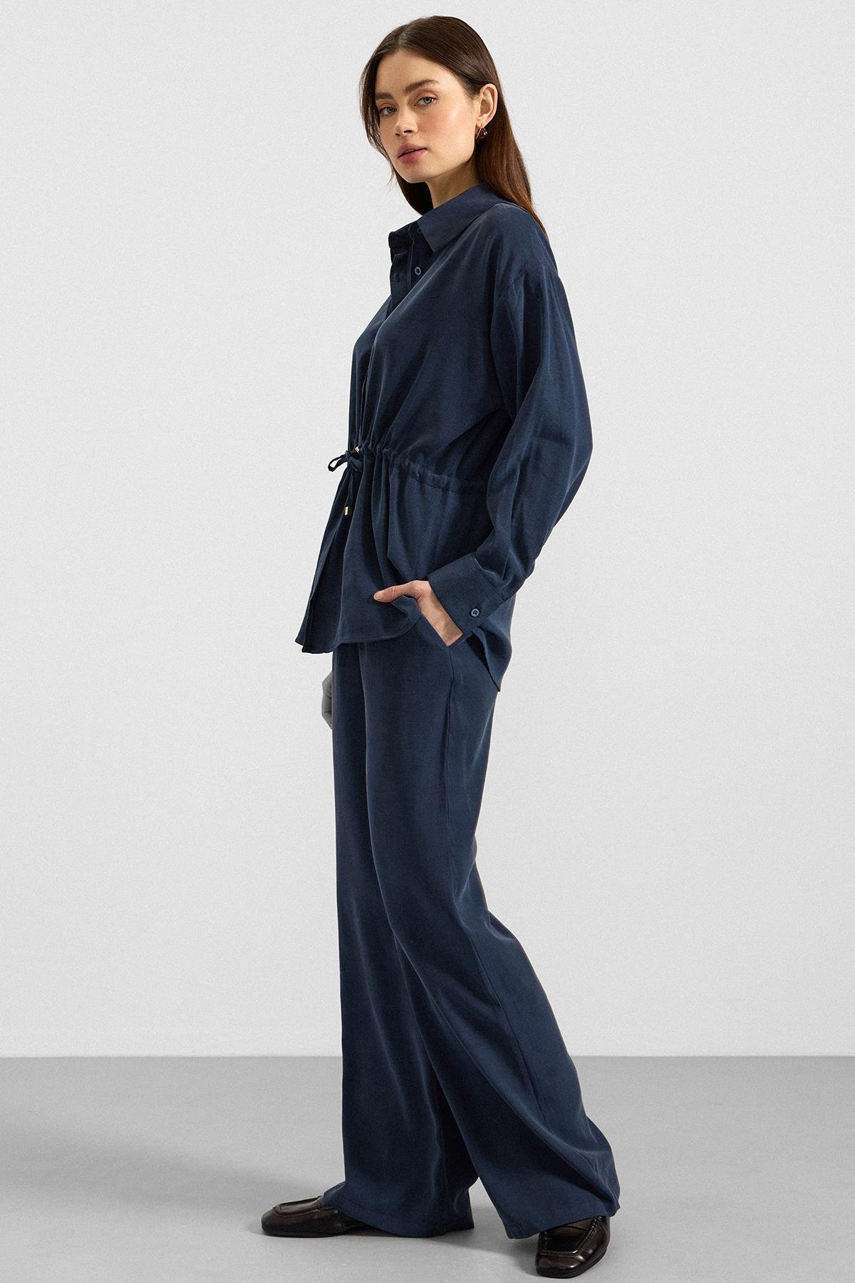 Belden Büzgülü Salaş Model Gömlek LACİVERT 9413