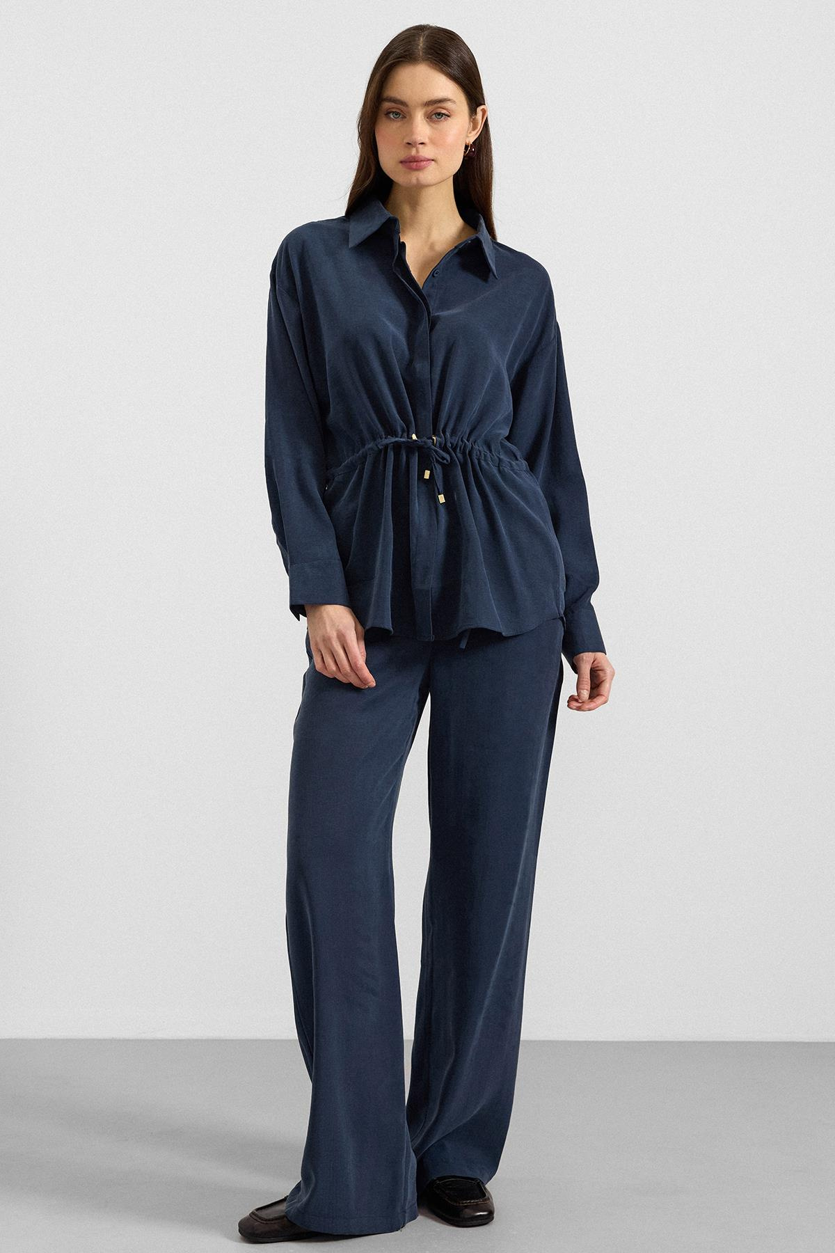 Belden Büzgülü Salaş Model Gömlek LACİVERT 9413