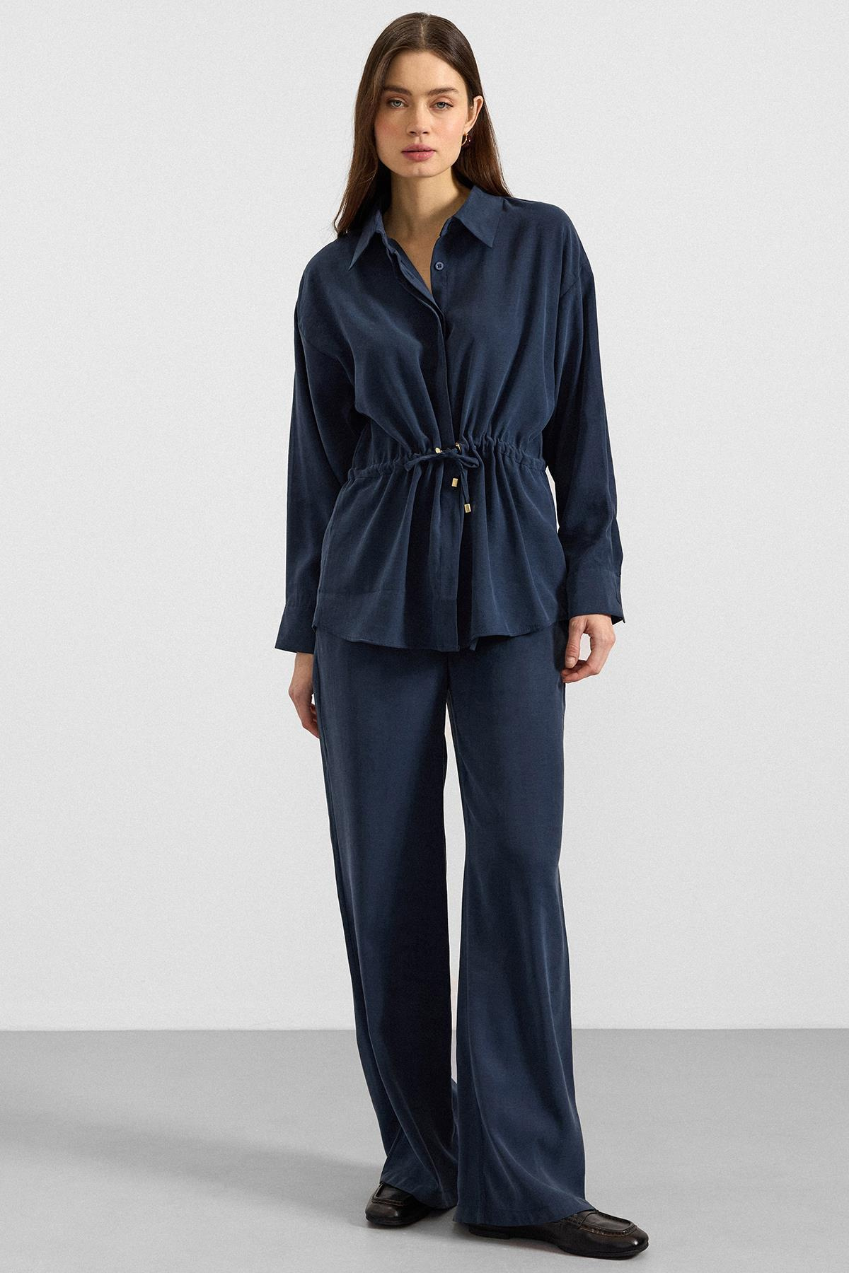 Belden Büzgülü Salaş Model Gömlek LACİVERT 9413