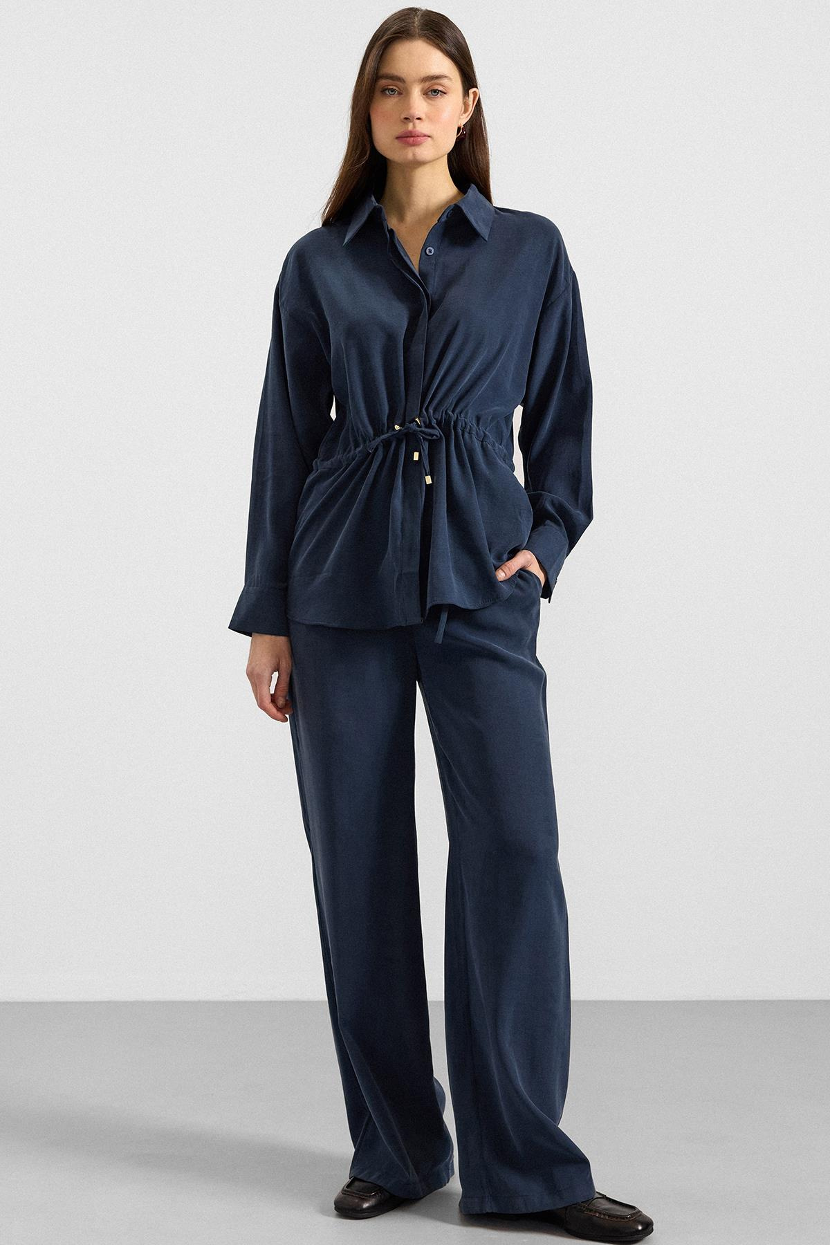 Belden Büzgülü Salaş Model Gömlek LACİVERT 9413